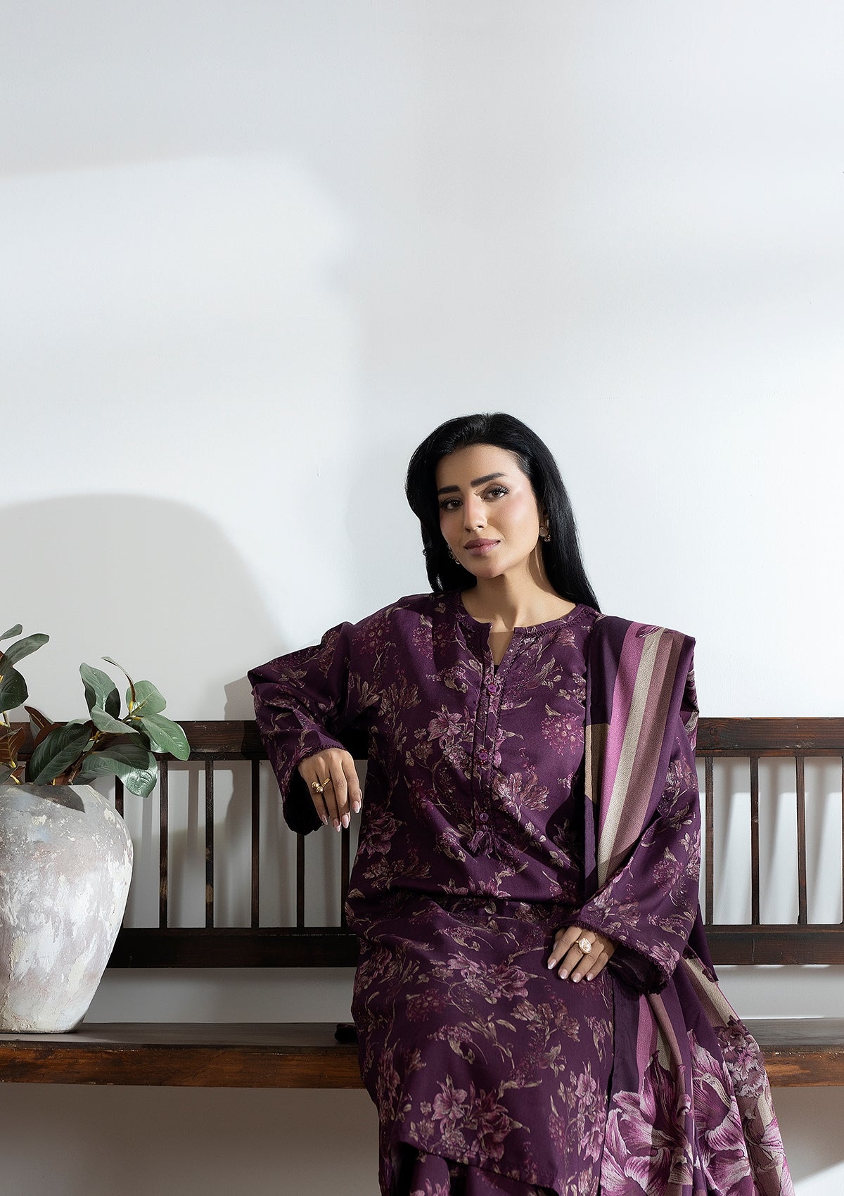 dhanak Kurta Set in Wine red