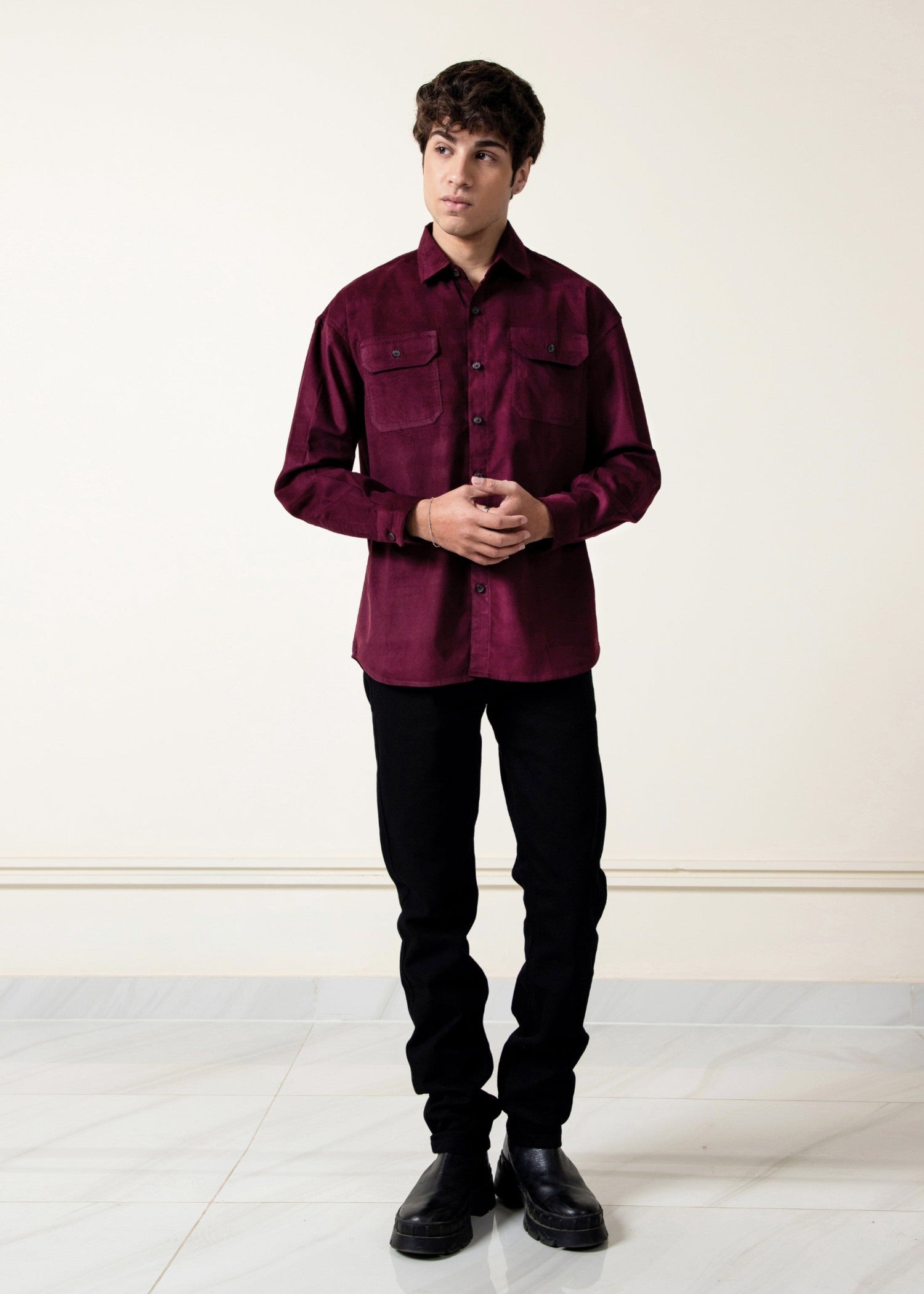 corduroy Casual Shirt in Burgundy