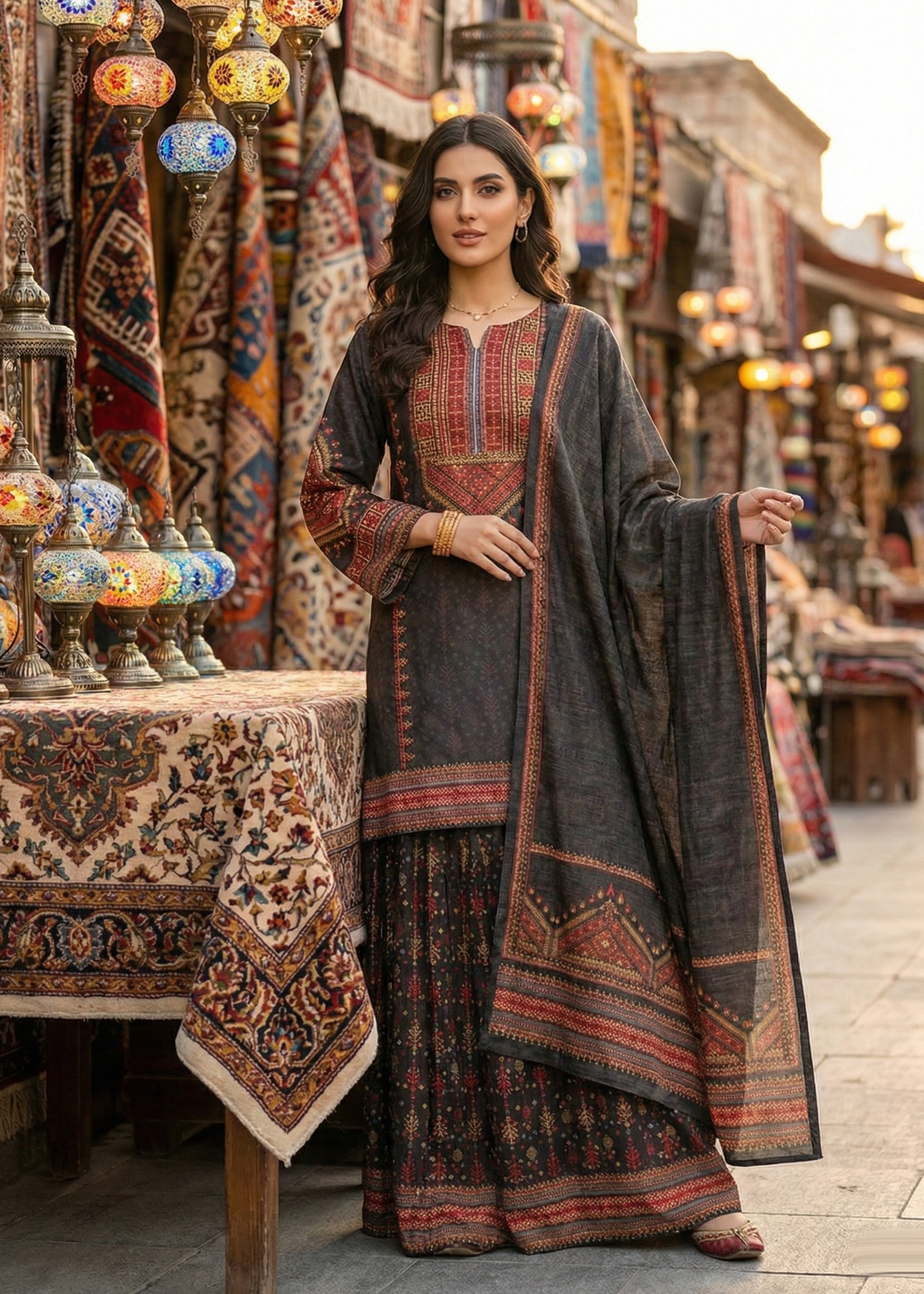 silk Gharara in Multi