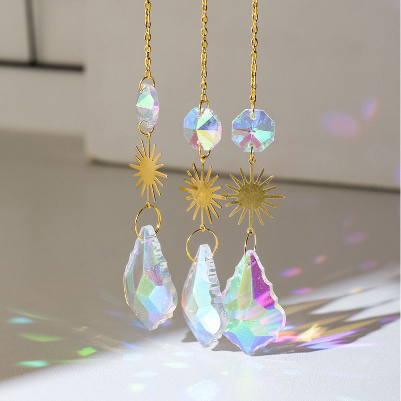 Natural Crystal Agate Cloud Sun Catcher Ornaments Window Sill Forest Garden Wind Chimes Color Lighting Pendant