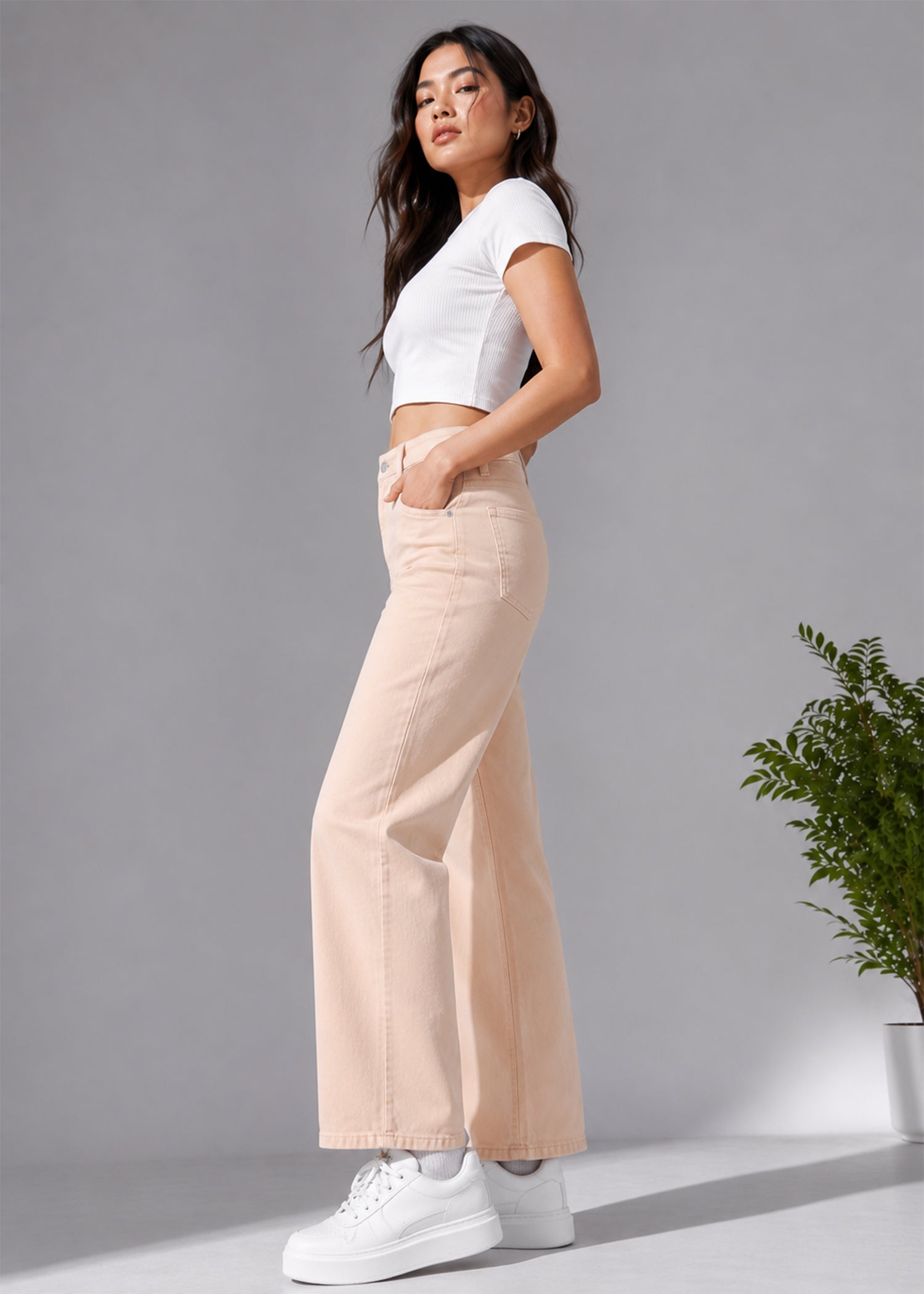denim Jeans in Peach pink
