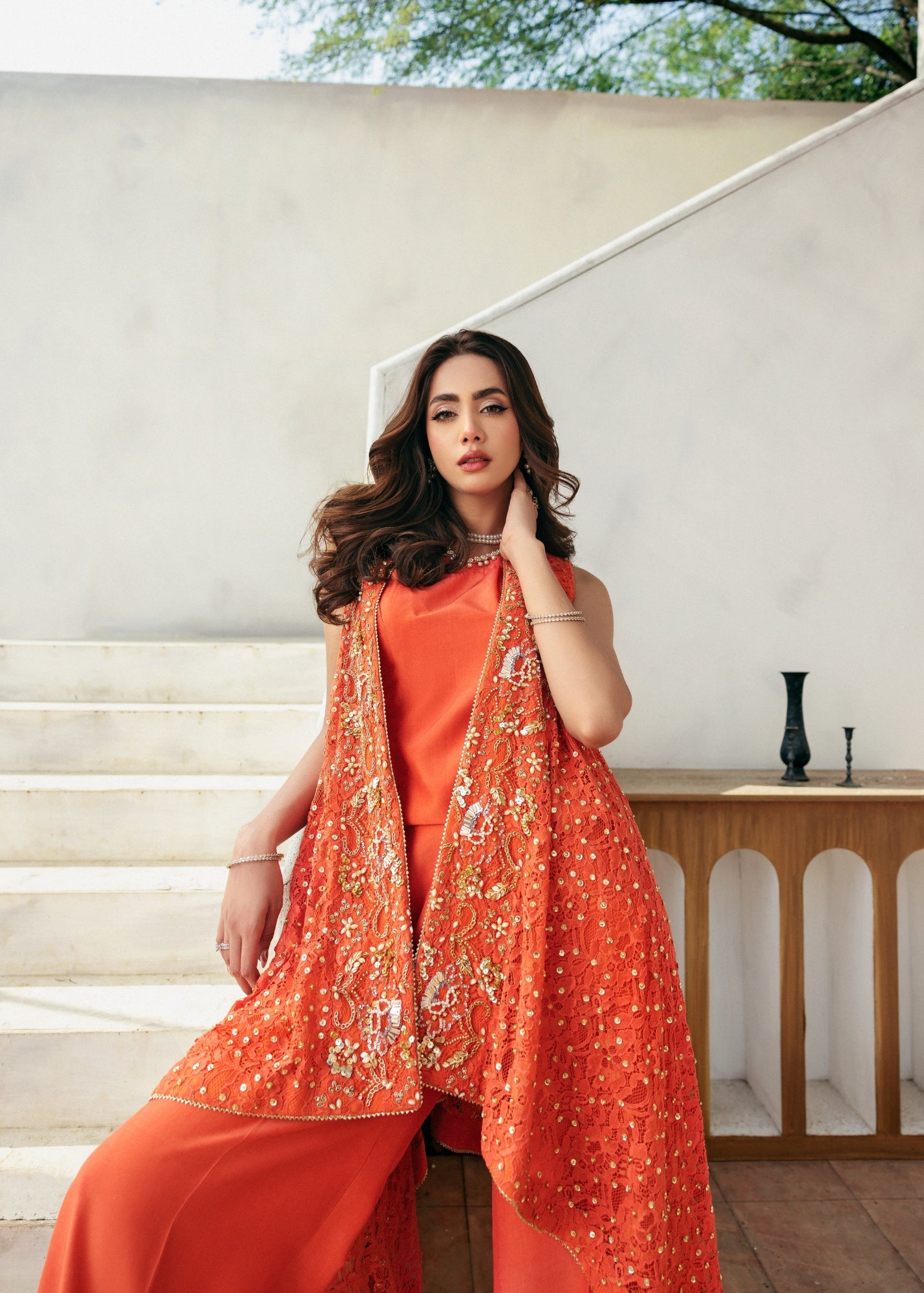 pk grip silk Gown in Burnt orange