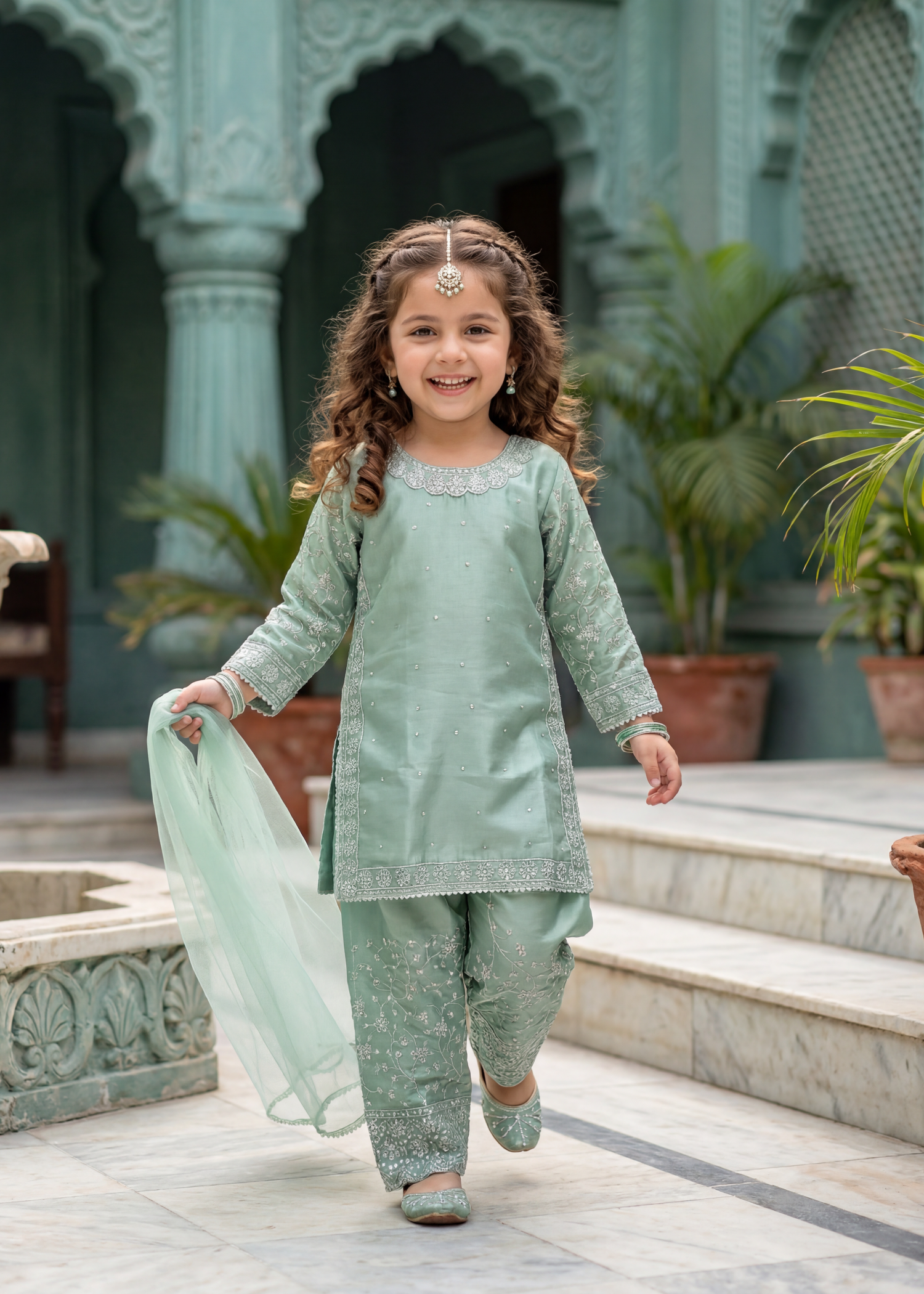 tissue silk Kurta Set in Pastel green