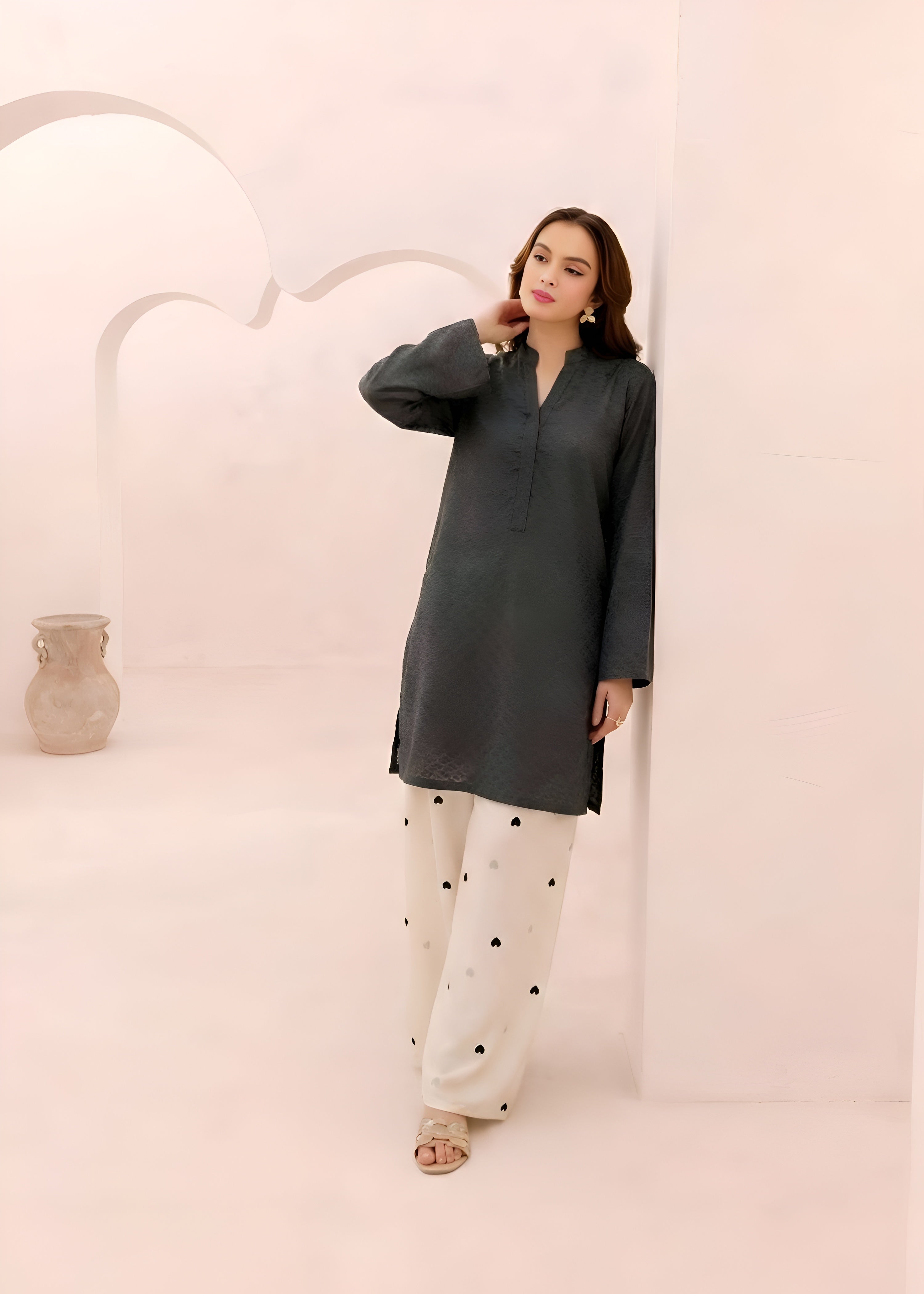 linen Kurta Set in Grey