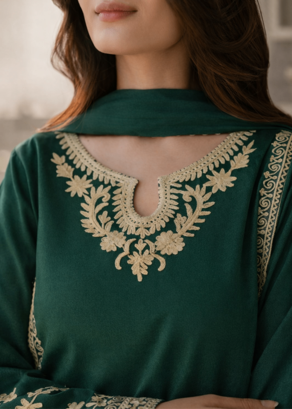 linen Kurta Set in Dark green