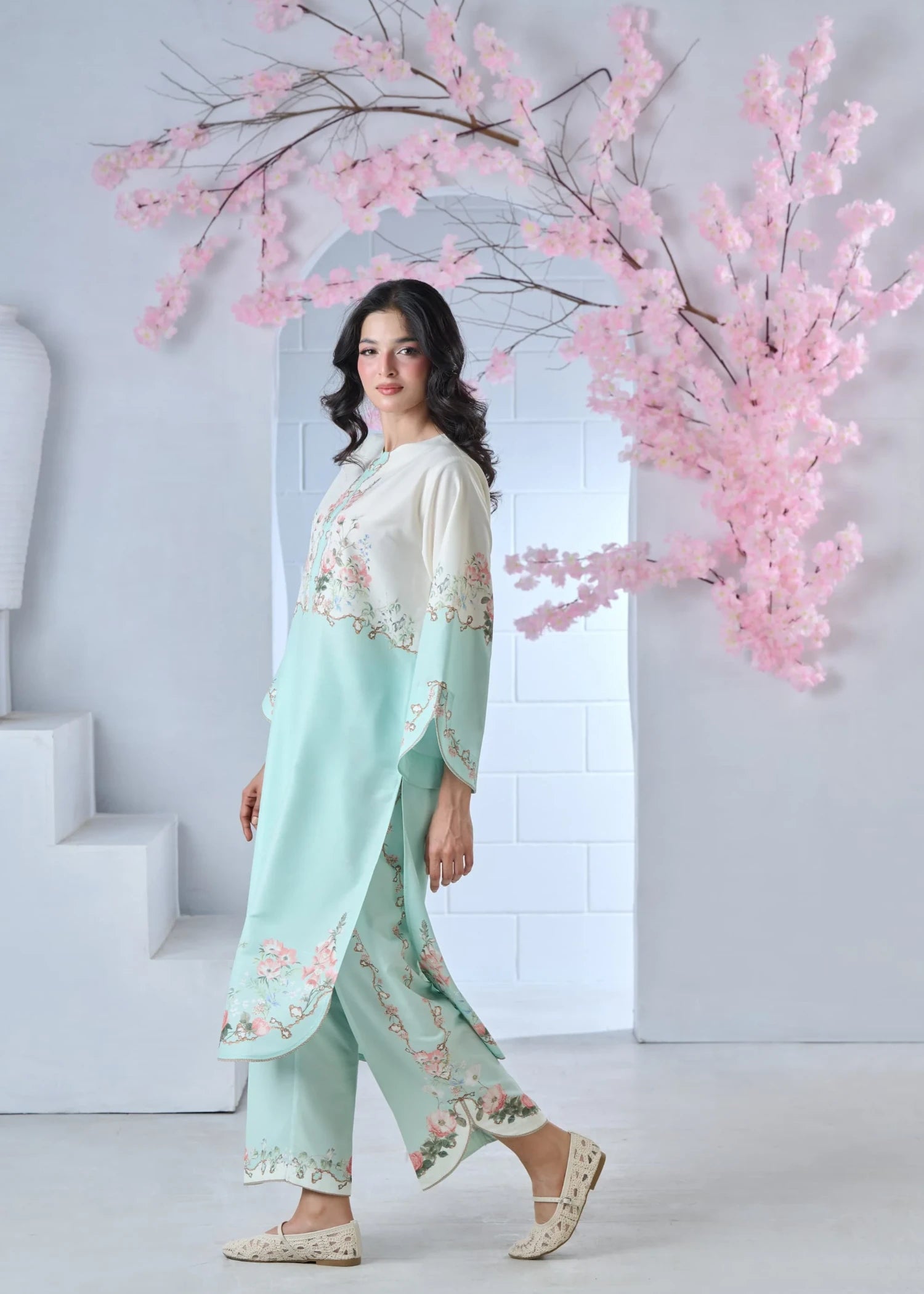 raw silk Co Ord Sets in Aquamarine