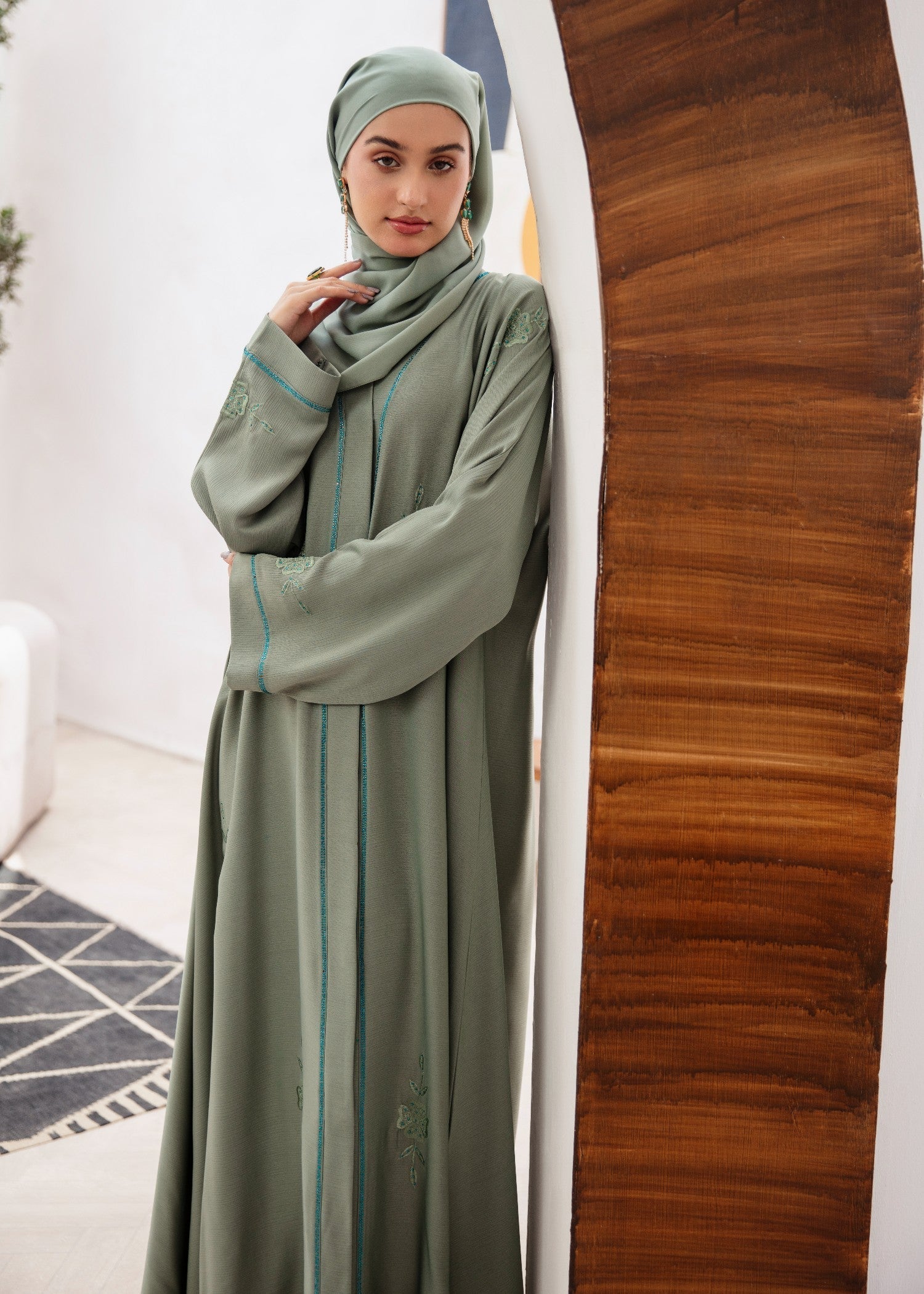 nidha Abaya in Pistachio green