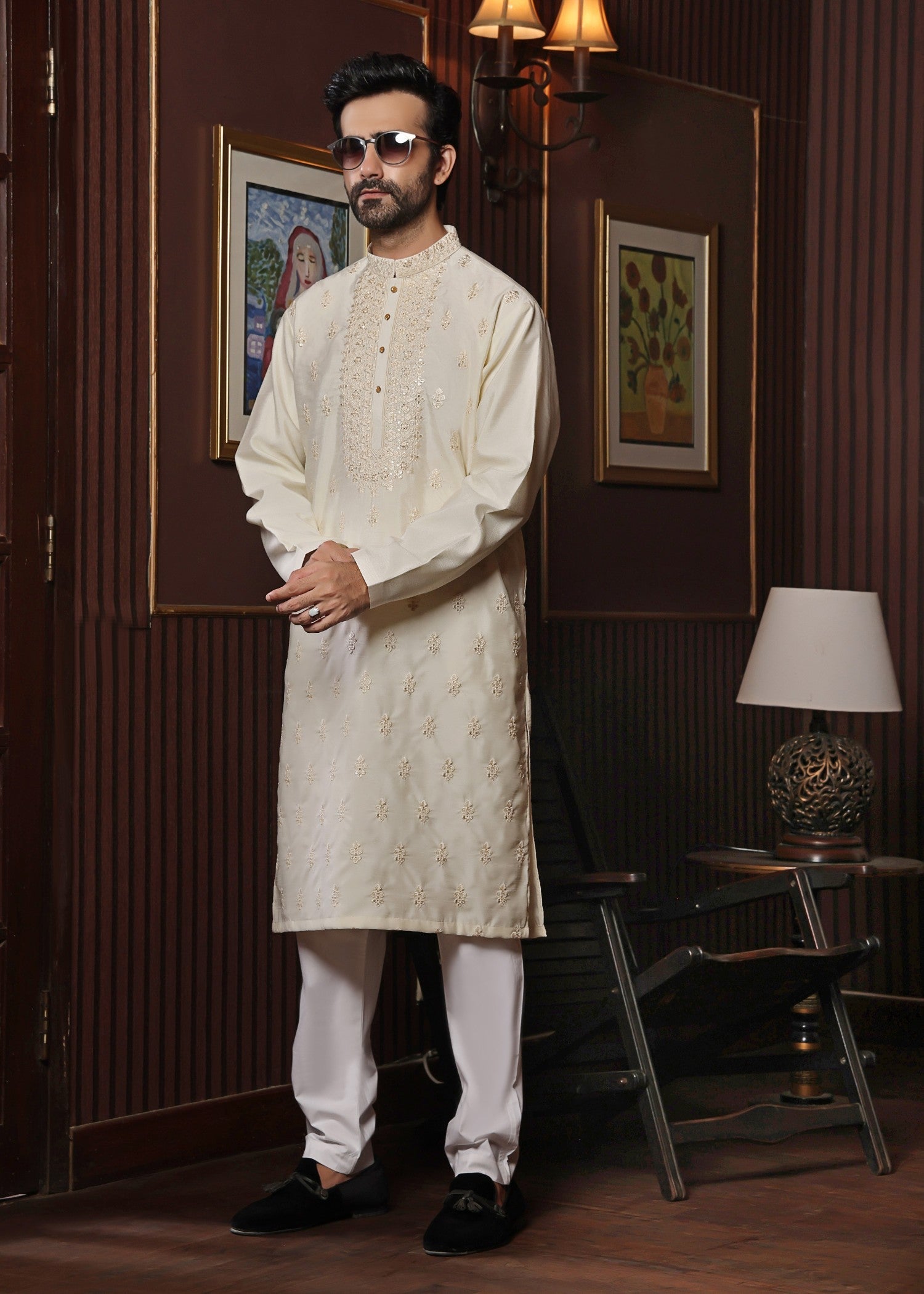 raw silk Kurta Set in Ivory