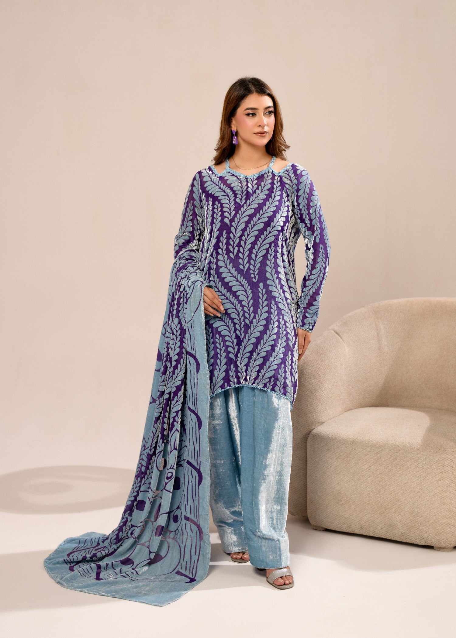 velvet Unstitched in Ice blue, royal purple