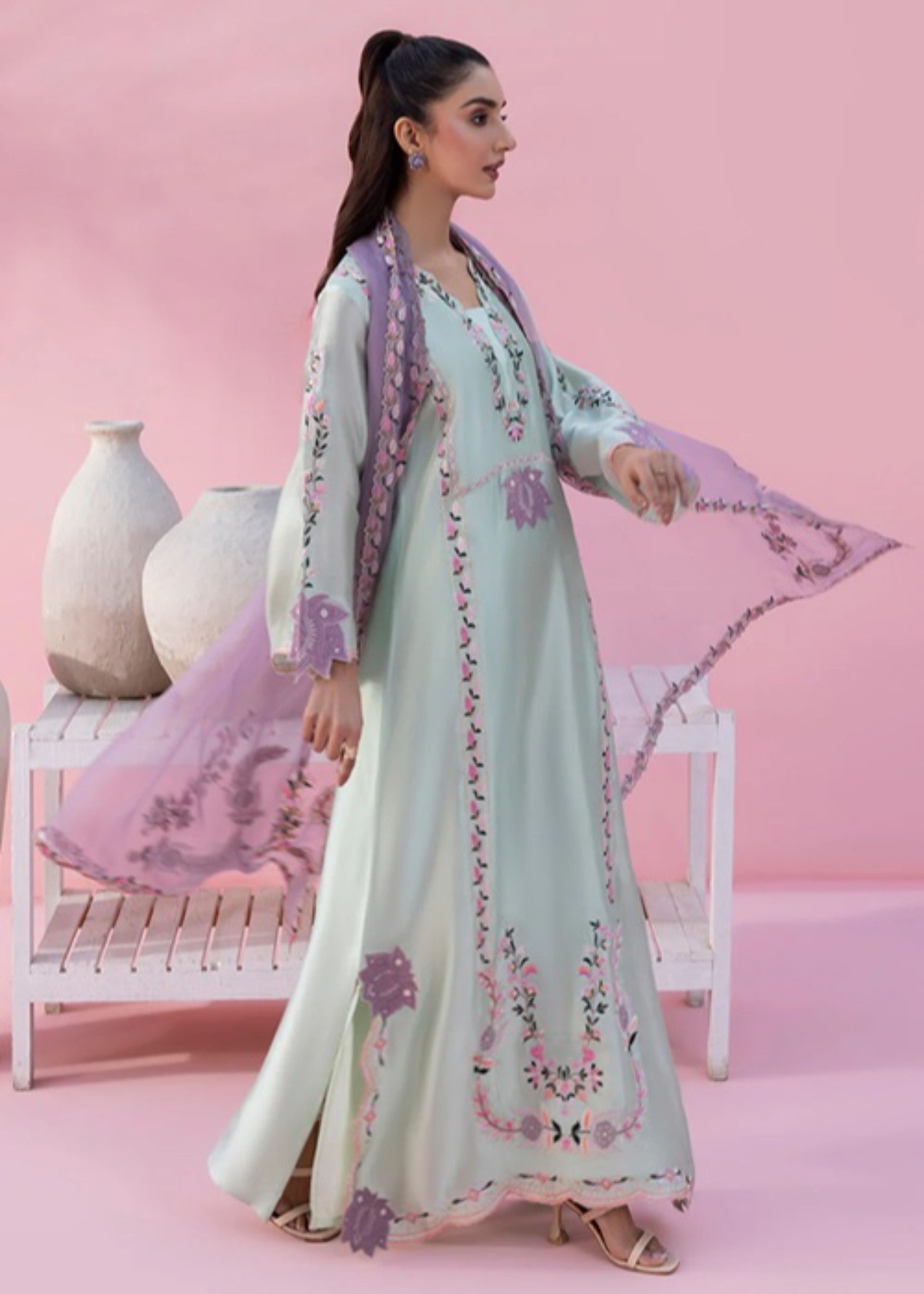 cotton silk Kaftan in Sage green