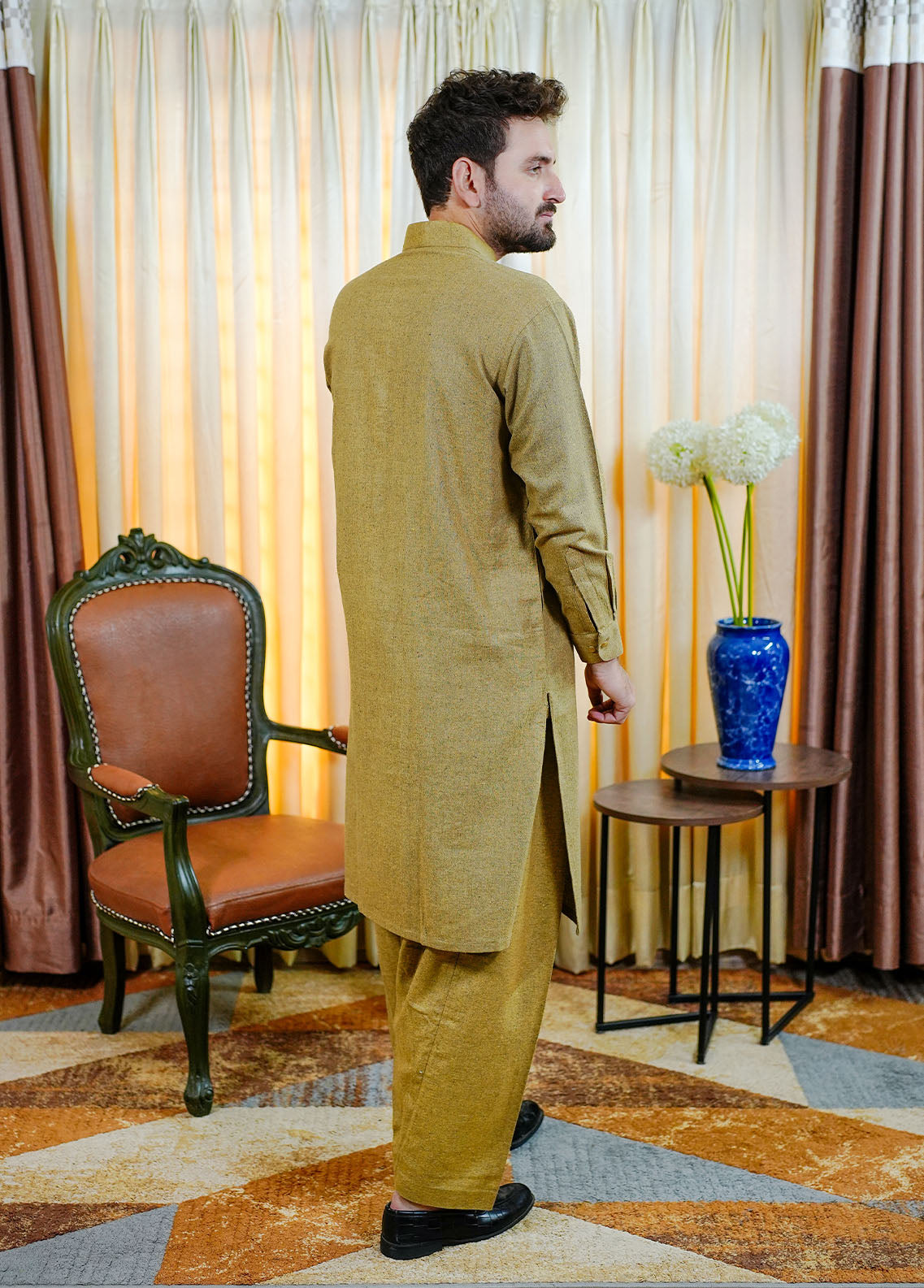 blended wool Shalwar Kameez in Mustard