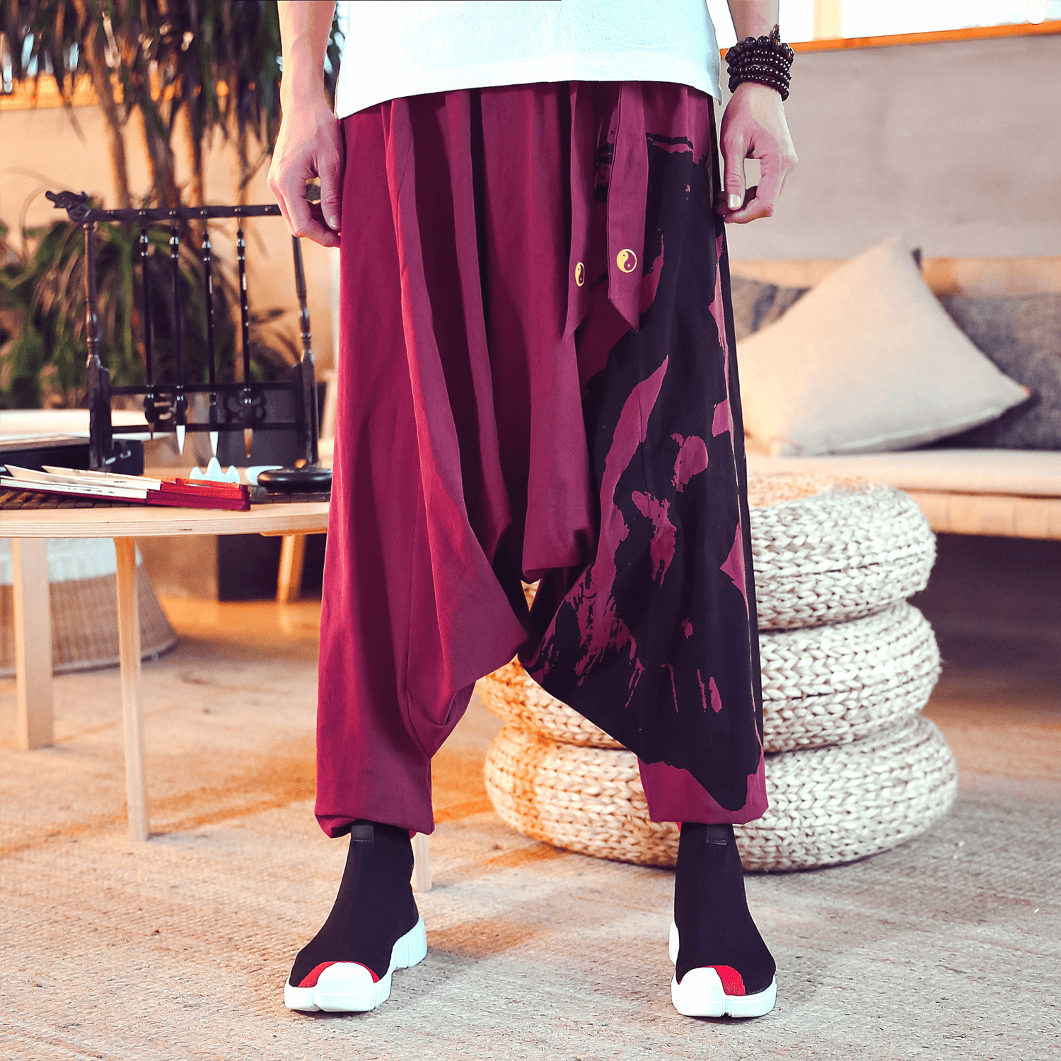 Loose Cropped Trousers with Bouquet Feet Trousers Men
