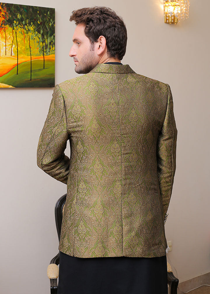 banarsi silk Prince Coat in Green