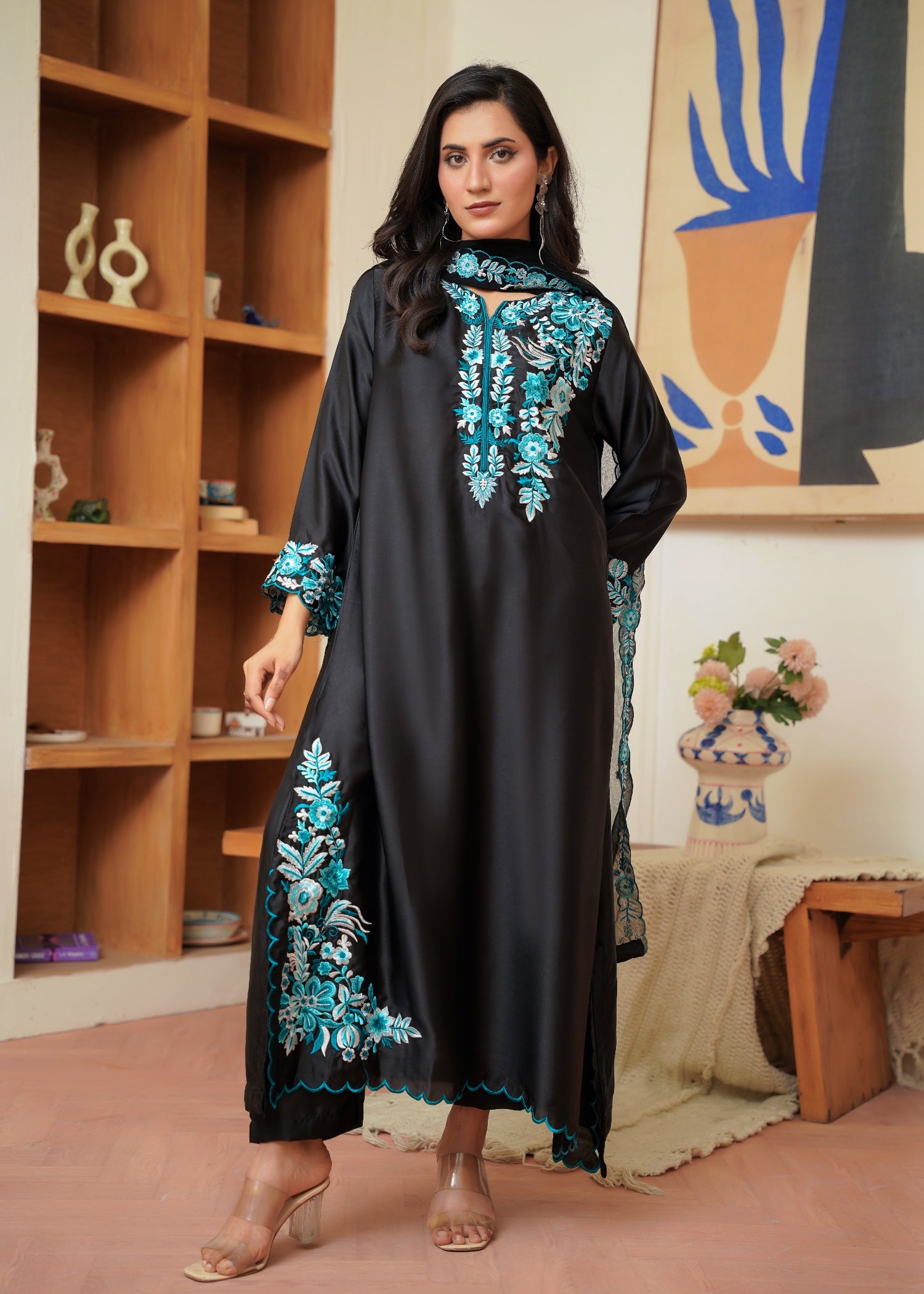 silk Kaftan in Black