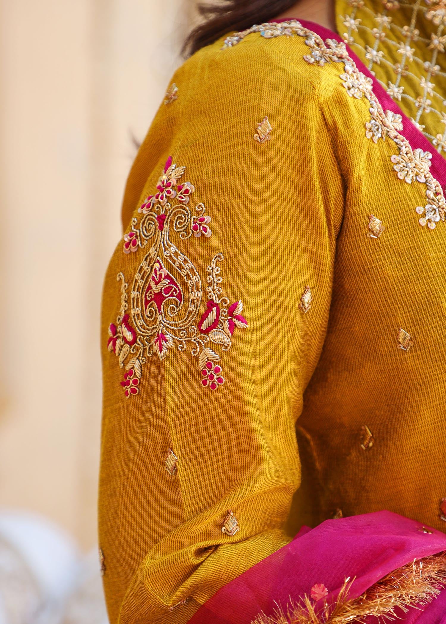 khaddi-silk Sharara in Yellow