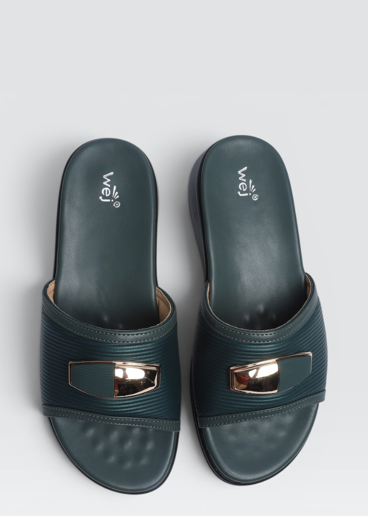 Slides in Dark green by - High Quality Women Slides IJU2845
