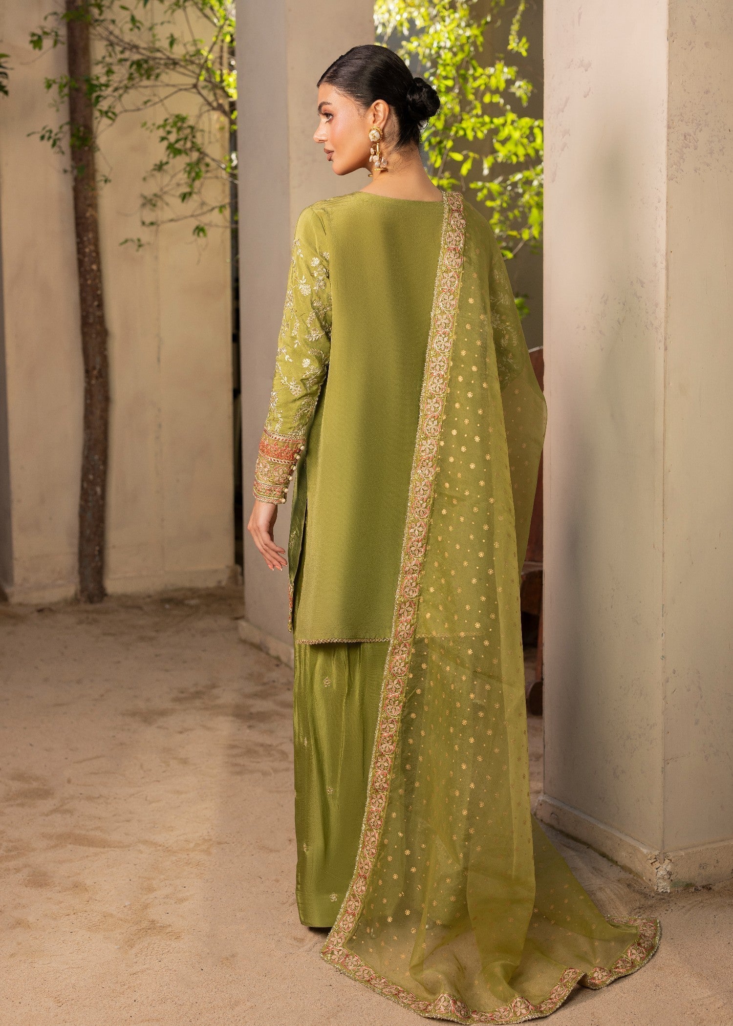 raw silk Kurta Set in Olive green