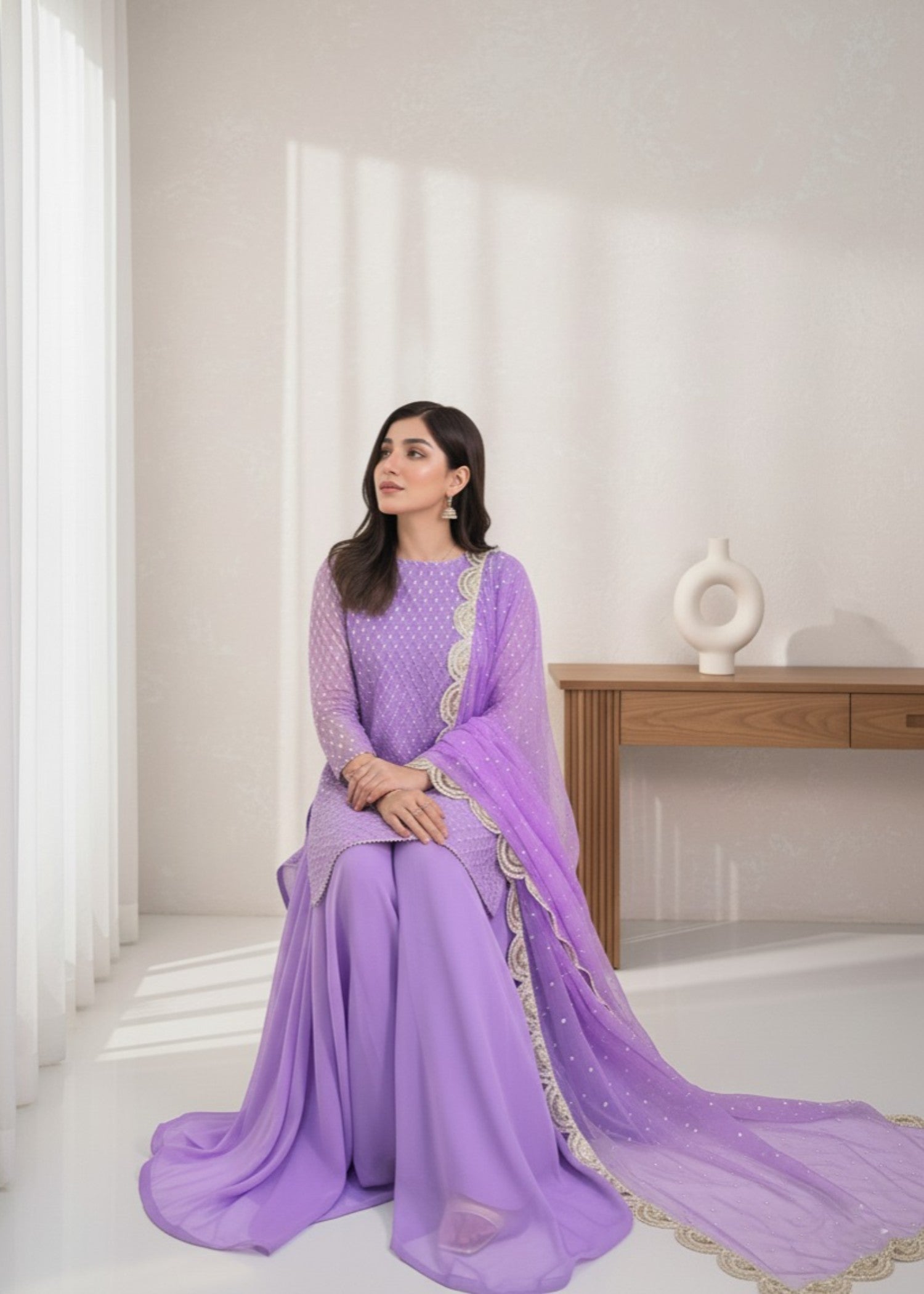 bemberg crinkle chiffon Sharara in Bright lavender