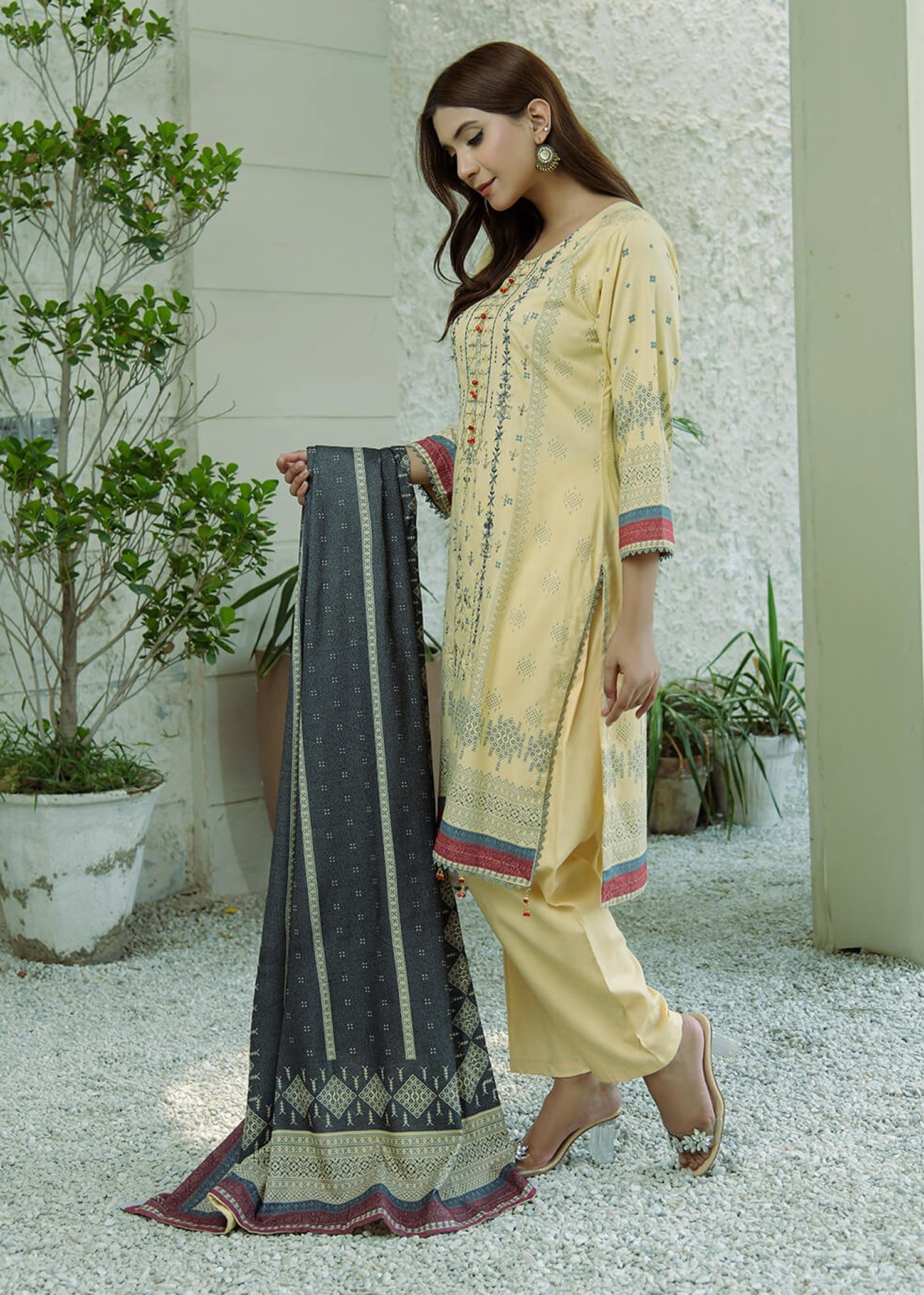 dhanak Unstitched in Yellow