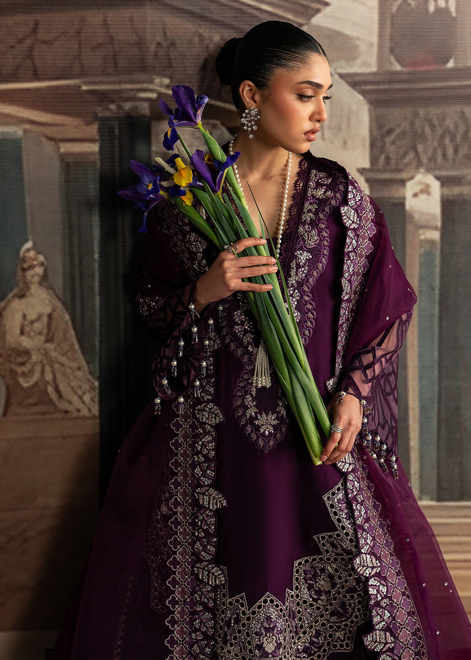 korean raw silk Sharara in Purple