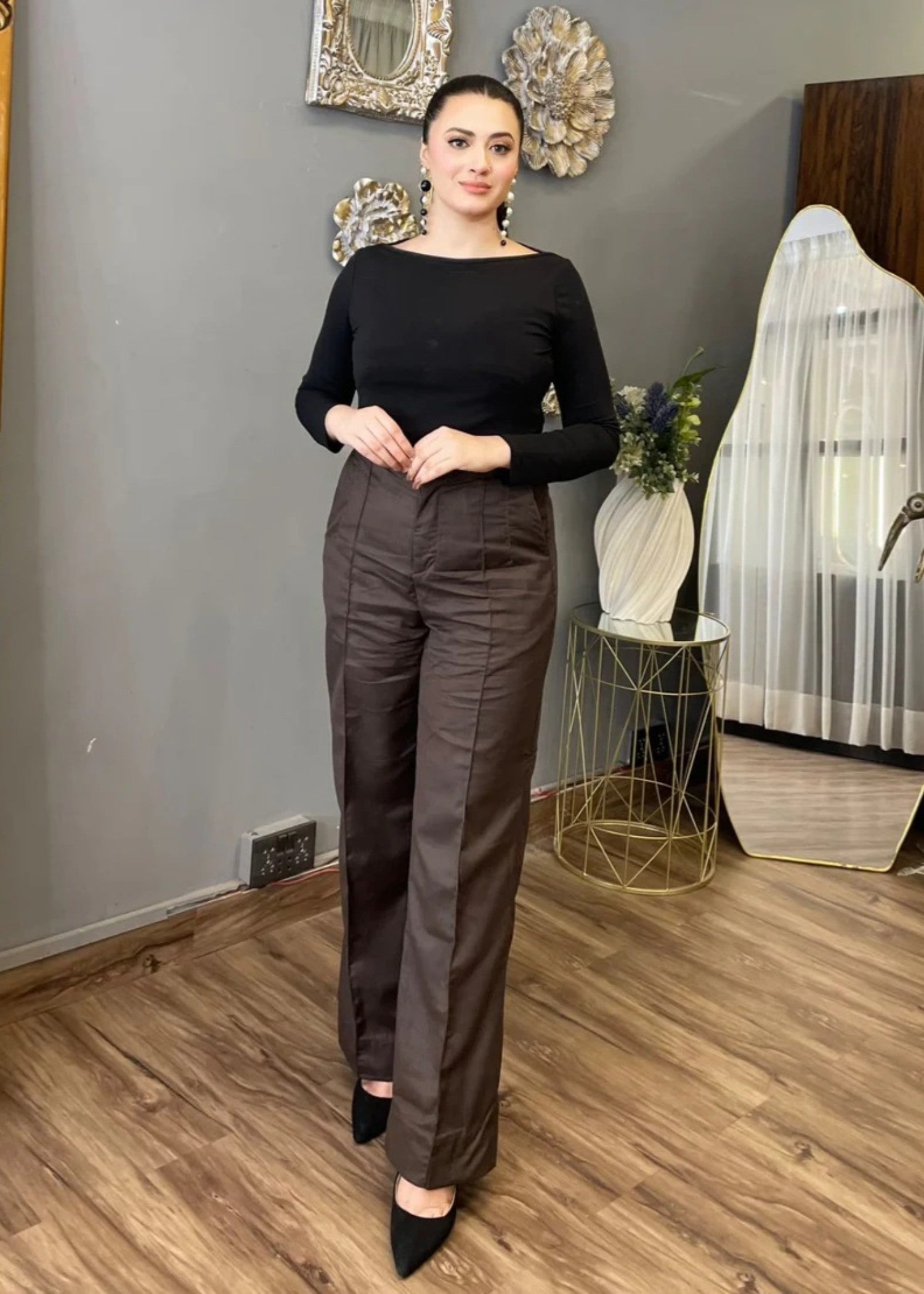 polycotton Pants in Chocolate brown
