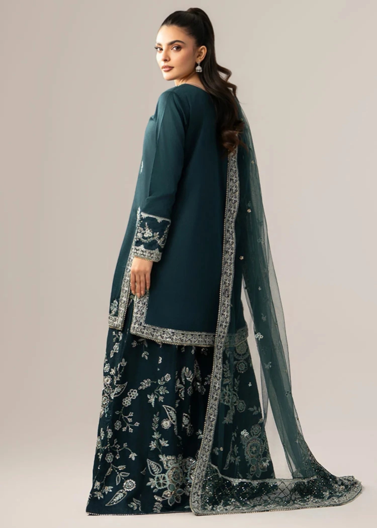 cotton satin Sharara in Bottle green