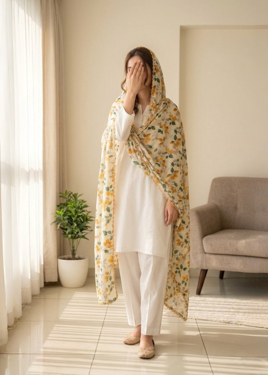 lawn Chaddar in Cream, mustard