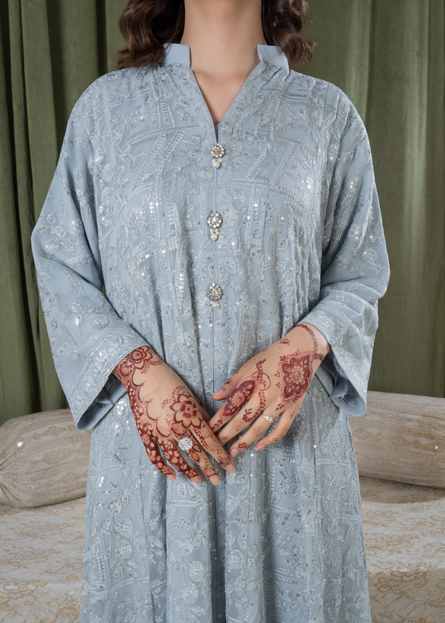 bemberg crinkle chiffon Maxi in Light blue