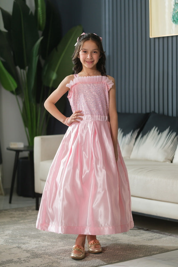 chiffon silk Frock in Light pink