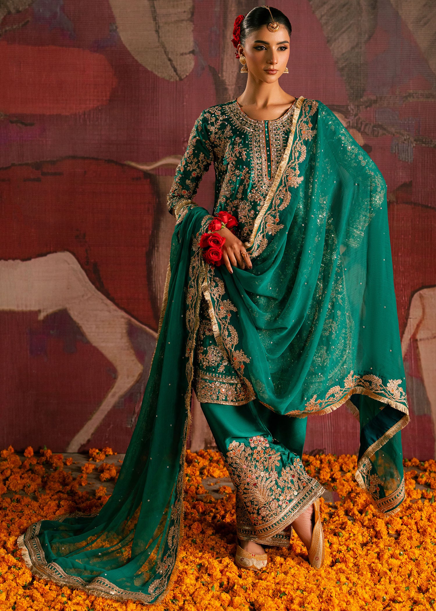 charmuse/shamooz Kurta Set in Bottle green