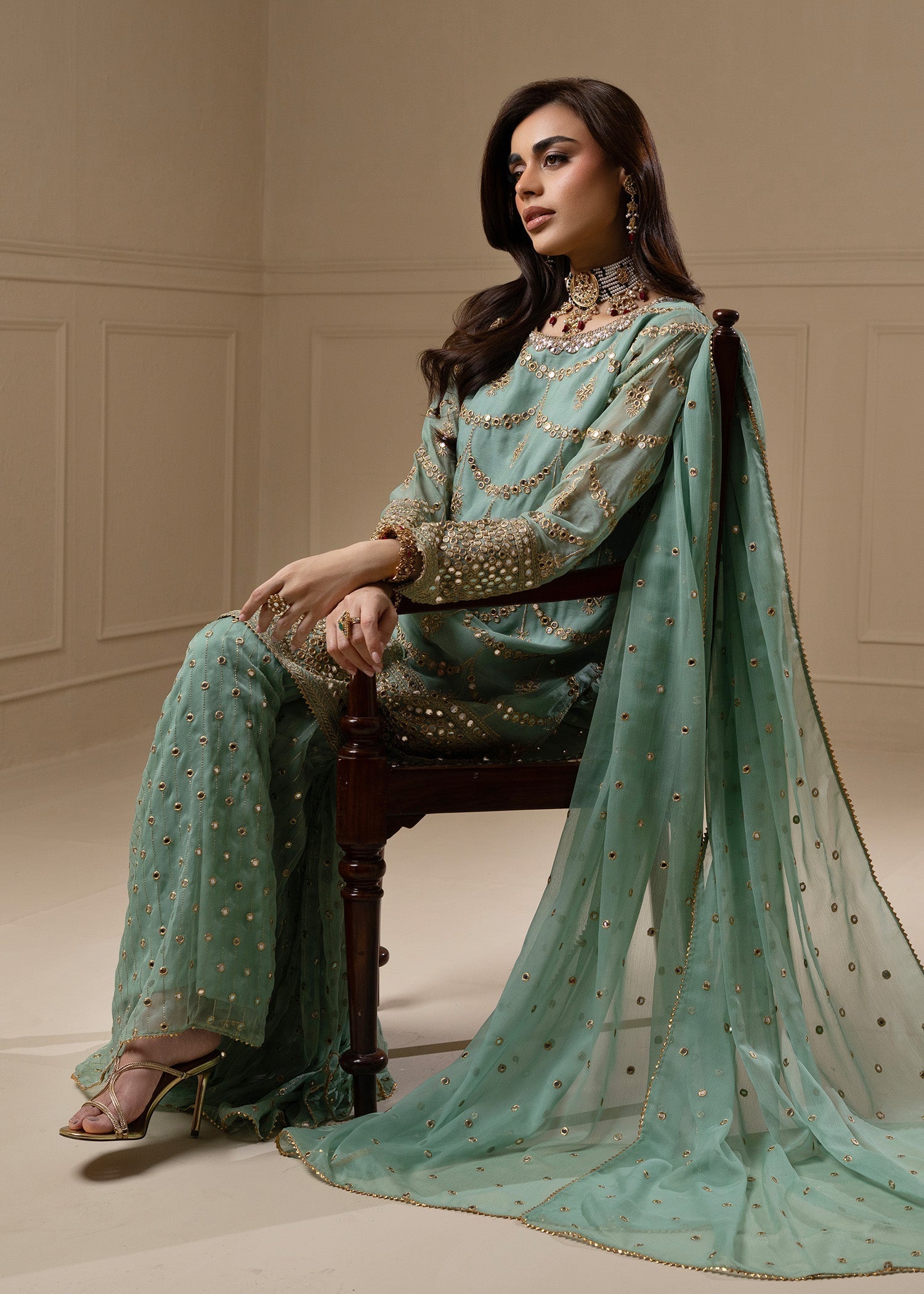 chiffon Gharara in Aquamarine