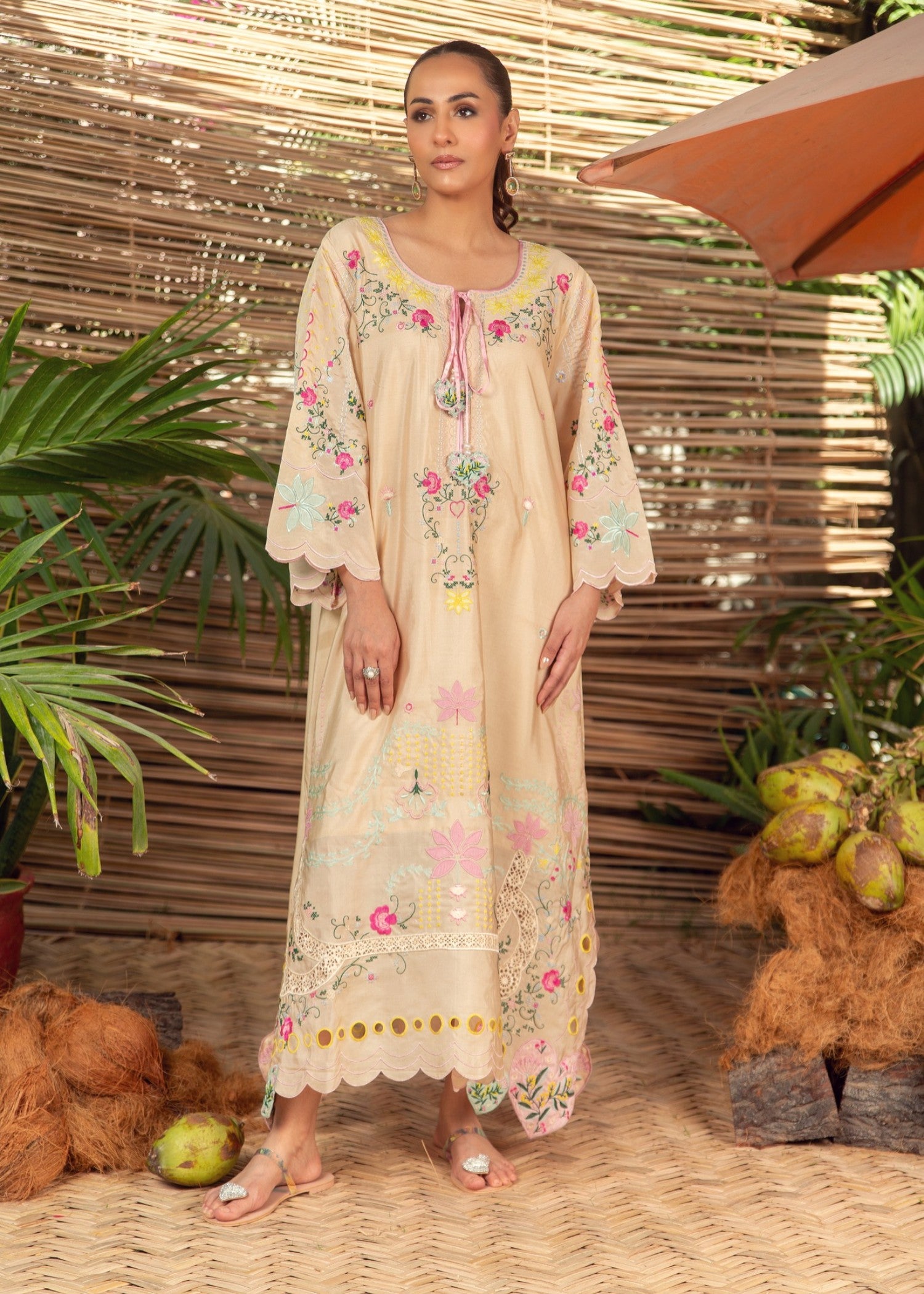 silk Kaftan in Buttercream
