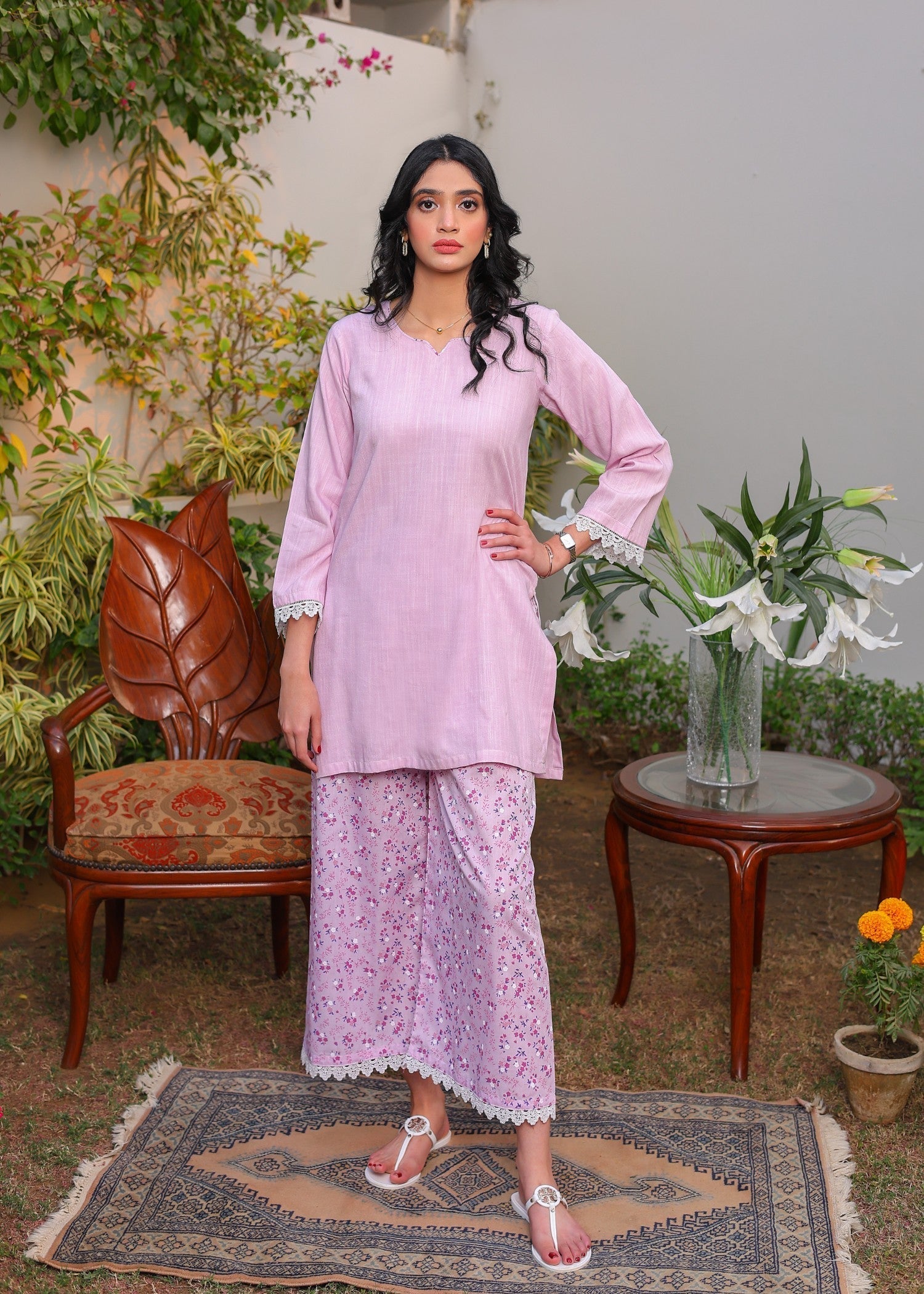 khaddar Kurta Set in Baby pink