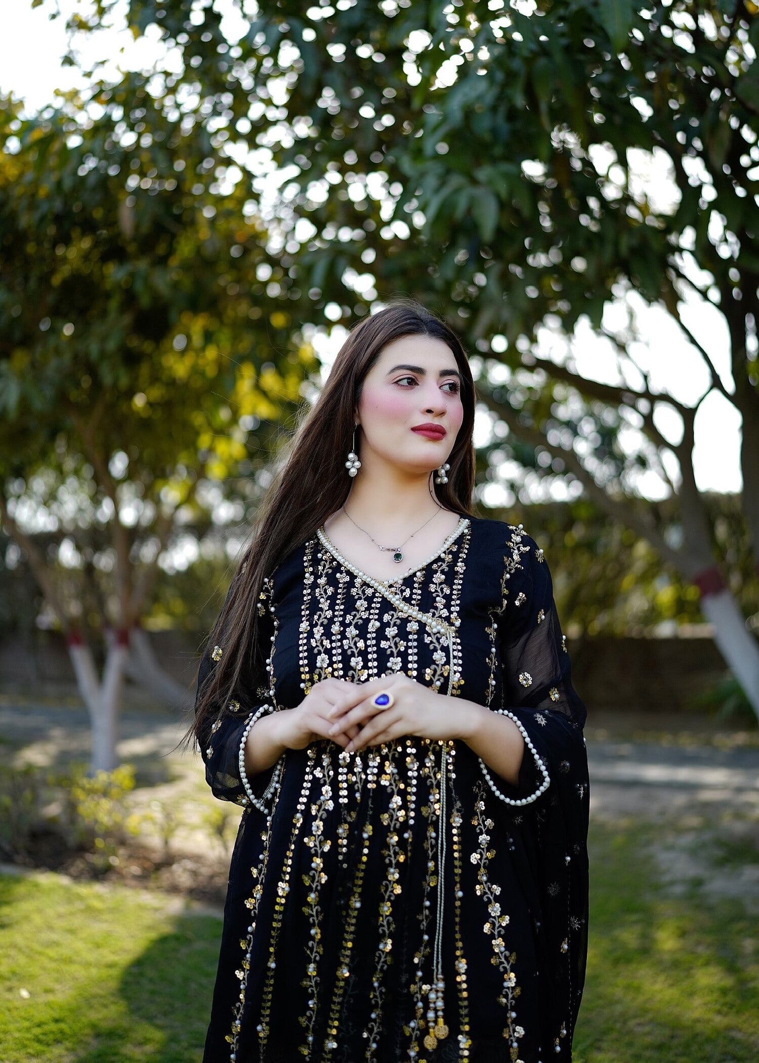chiffon Angrakha in Black