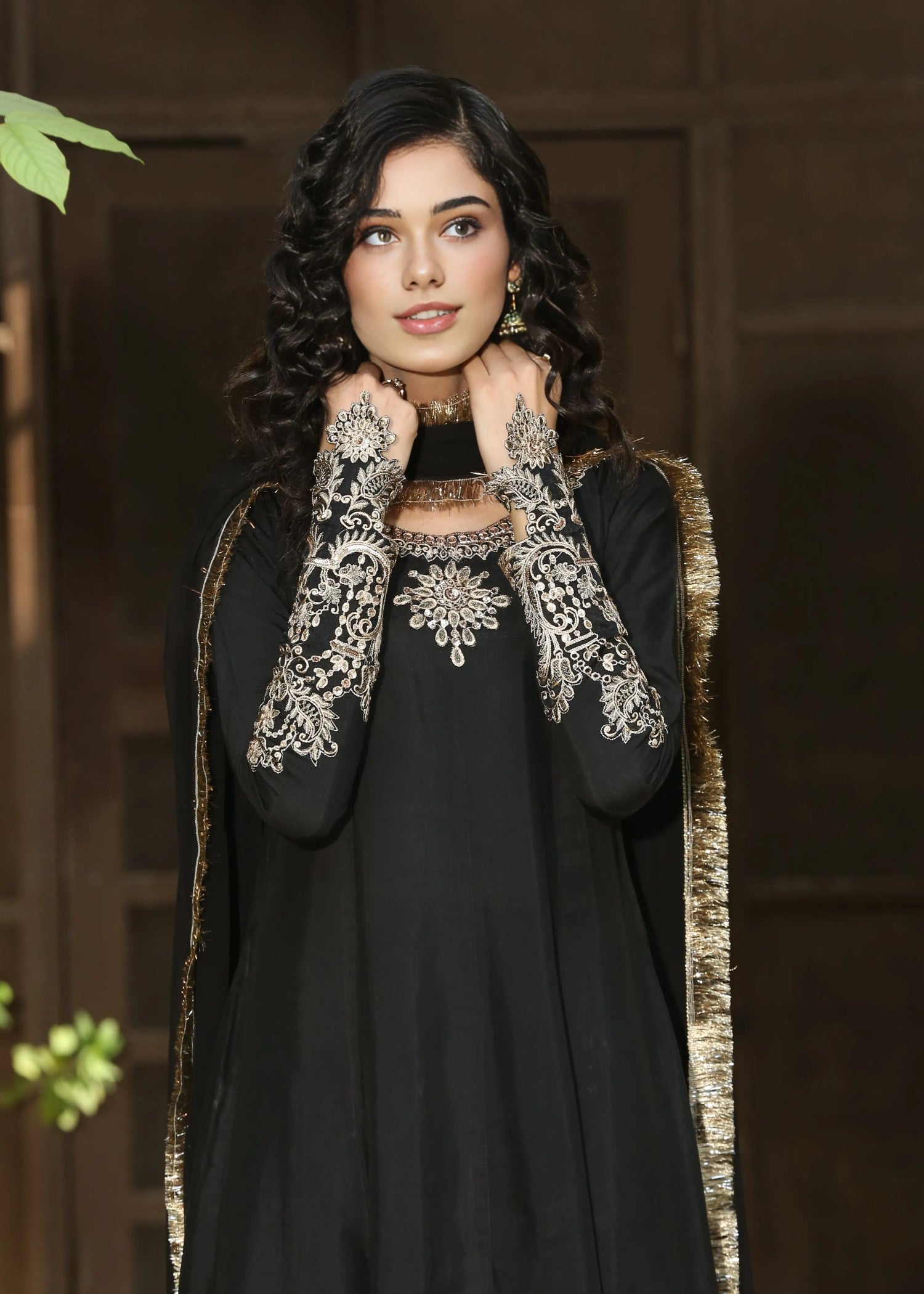 korean raw silk Maxi in Black