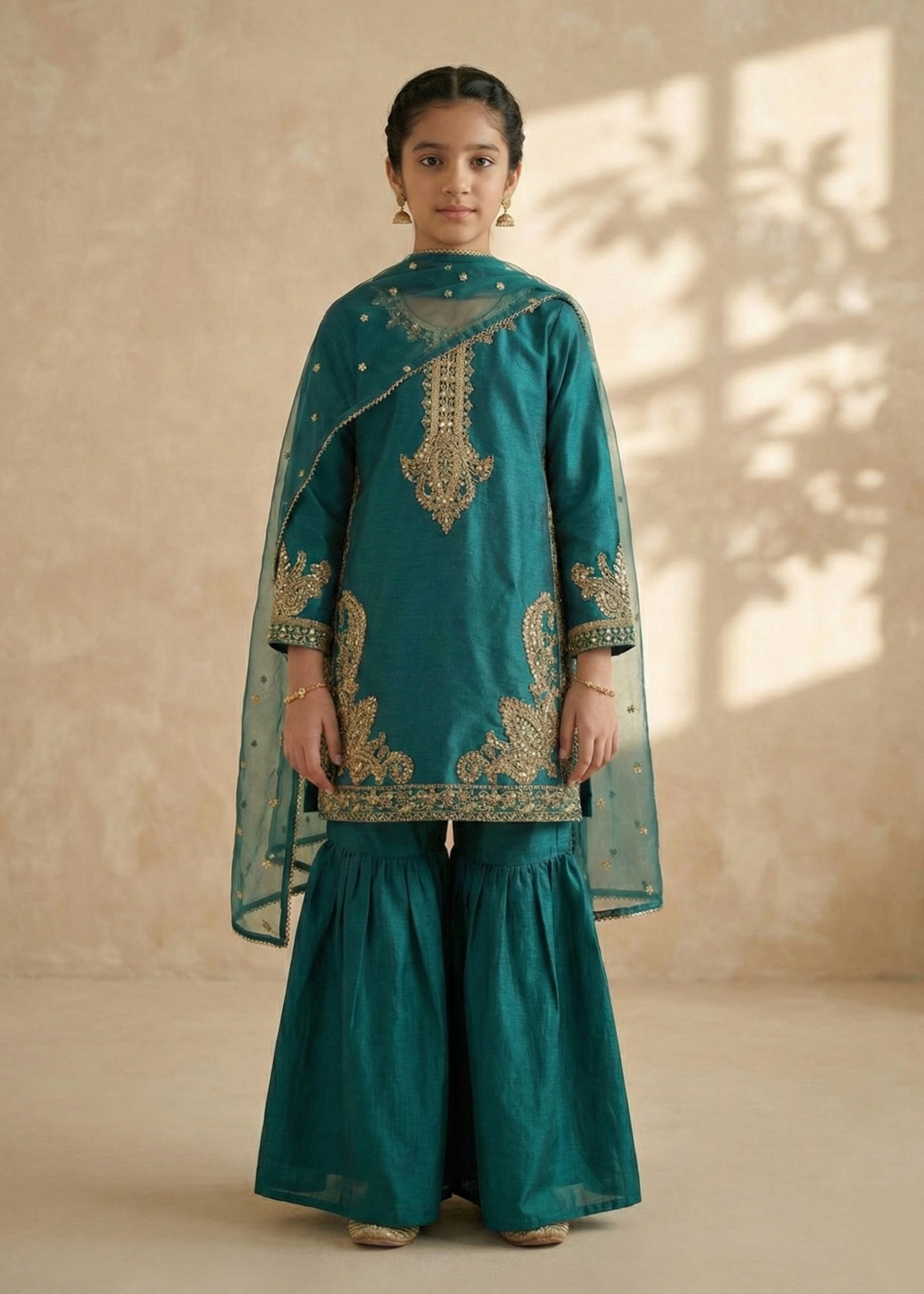 lawn Gharara in Sea green
