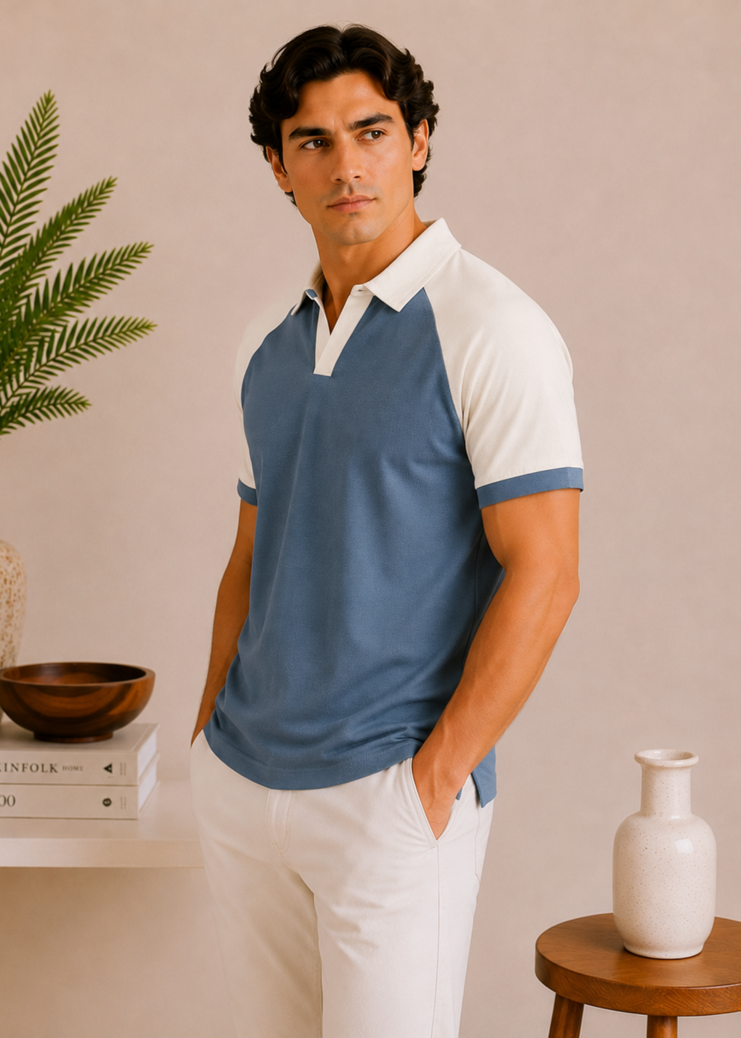 cotton pique Polo Shirt in White, steel blue