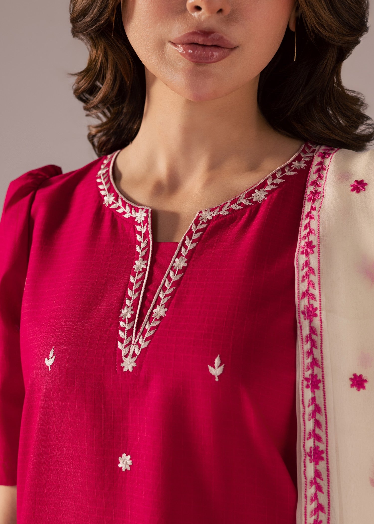 ribbed lawn Kurta Set in Off-white, mulberry