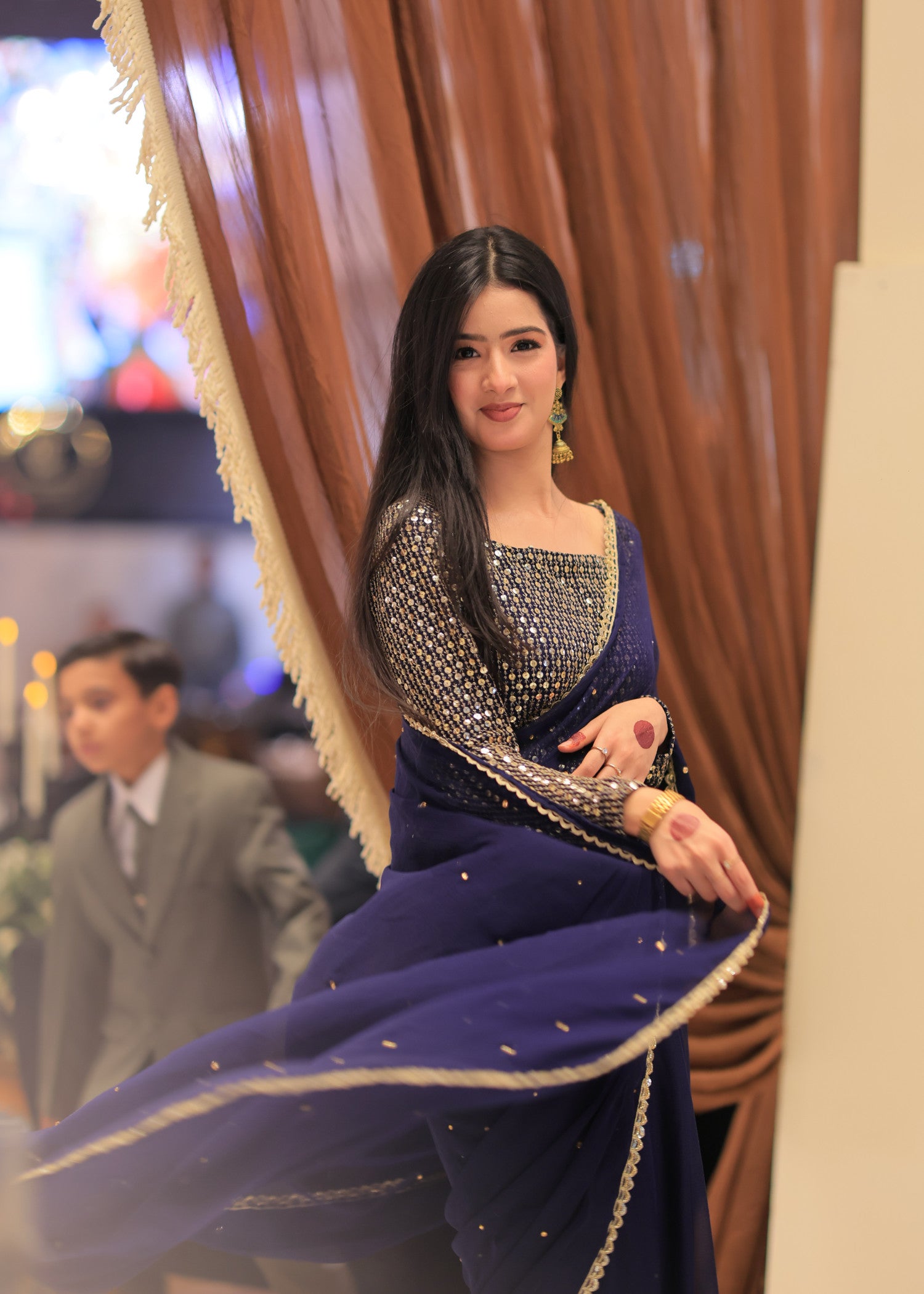 raw silk Saree in Navy blue