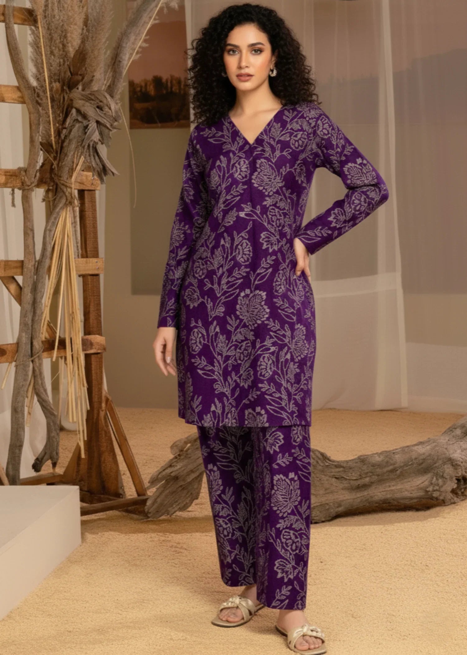 arabic lawn Co Ord Sets in Purple