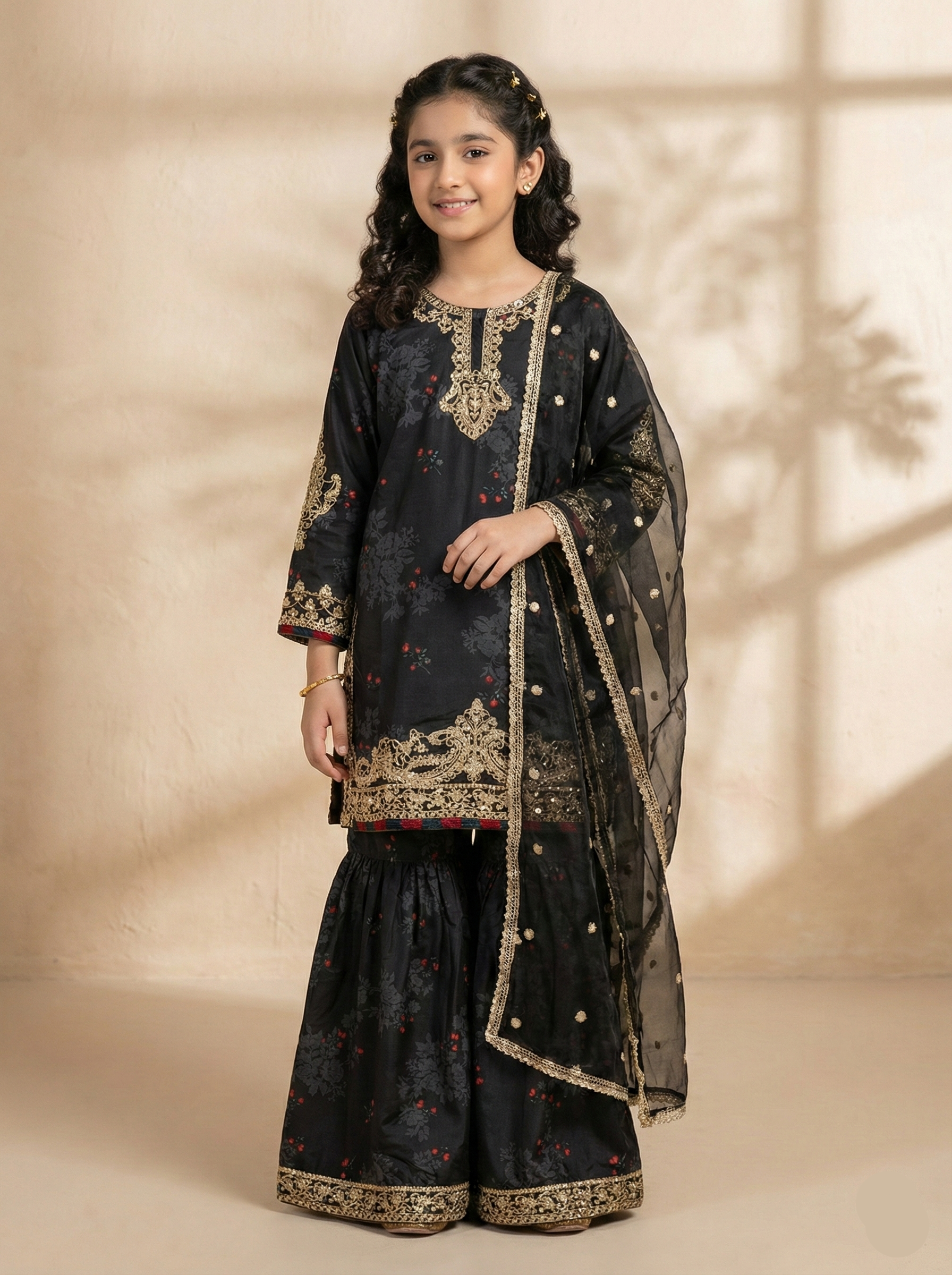 lawn Gharara in Black