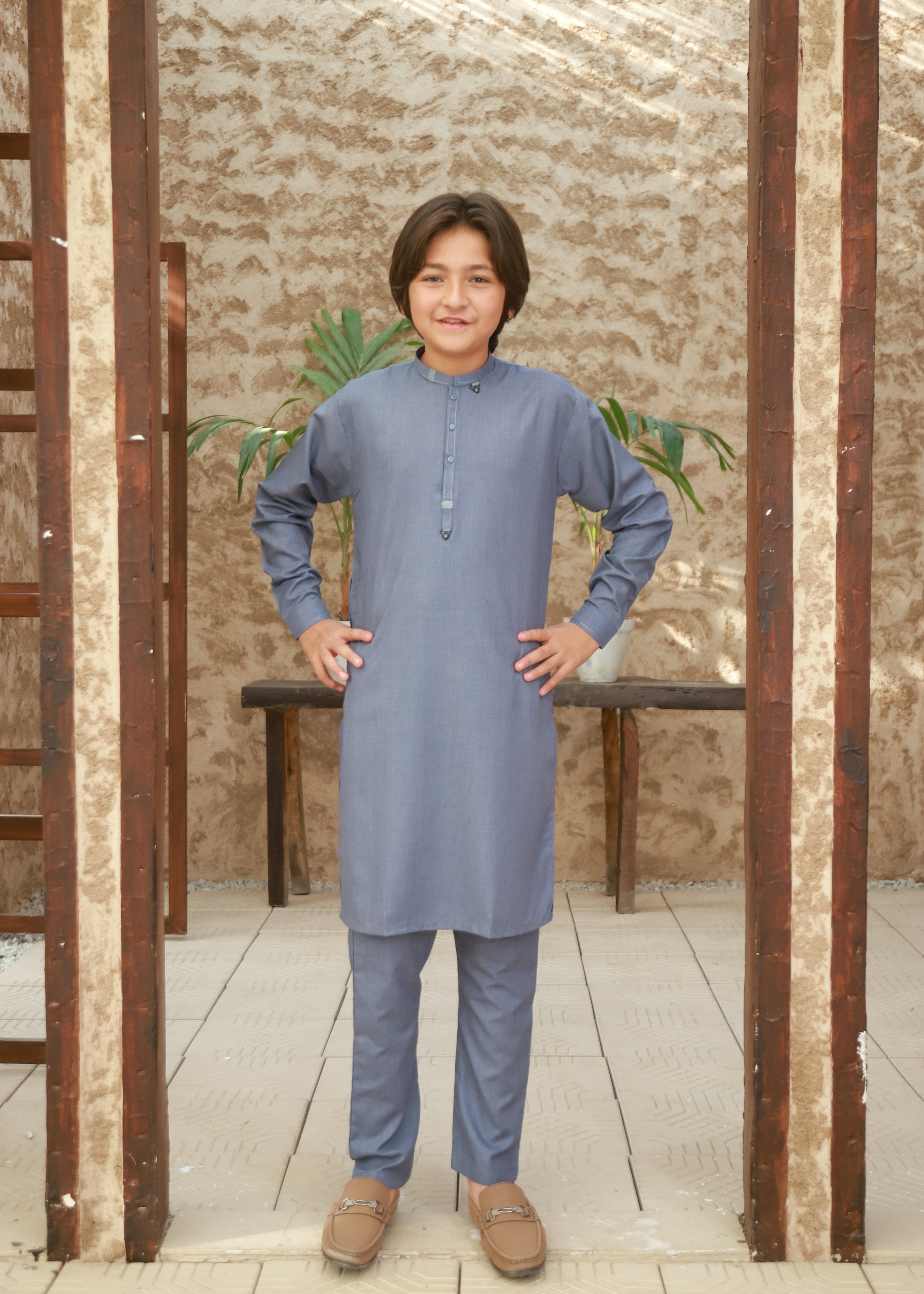 wash & wear Kurta Set in Shadow blue