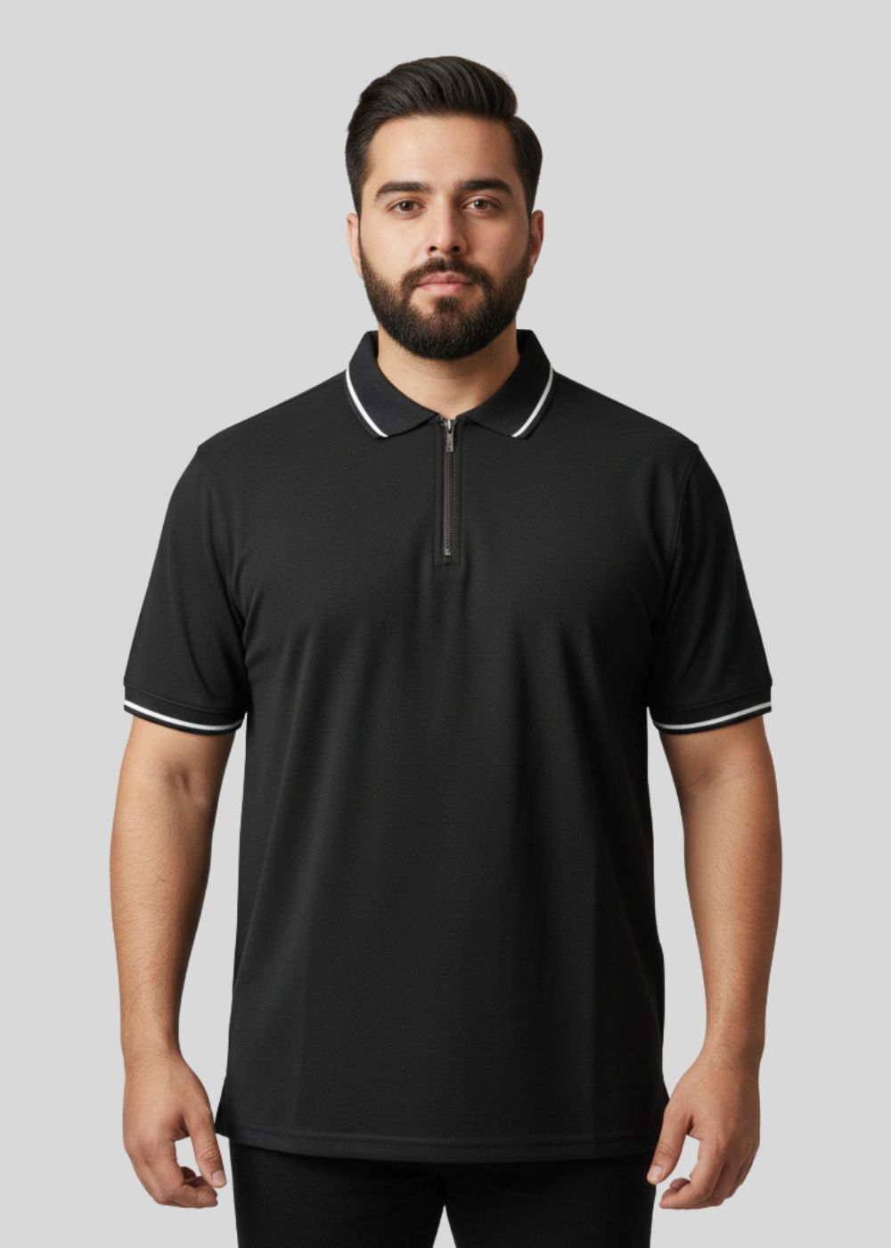 cotton pique Polo Shirt in Black by Plus Size