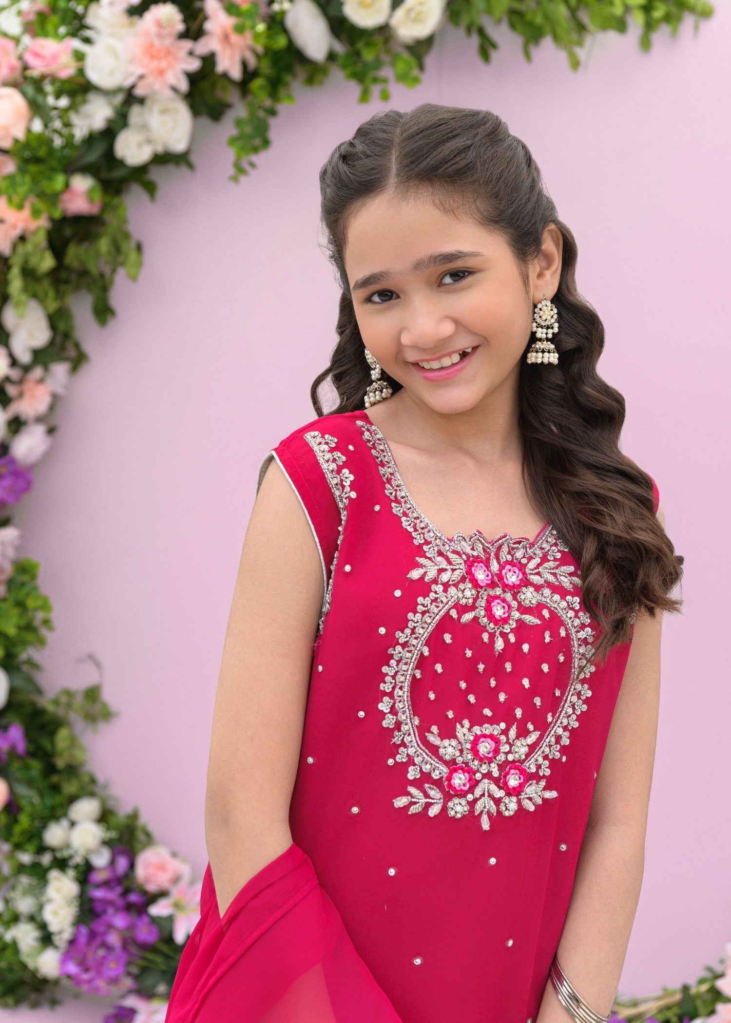 chiffon Gharara in Shocking pink
