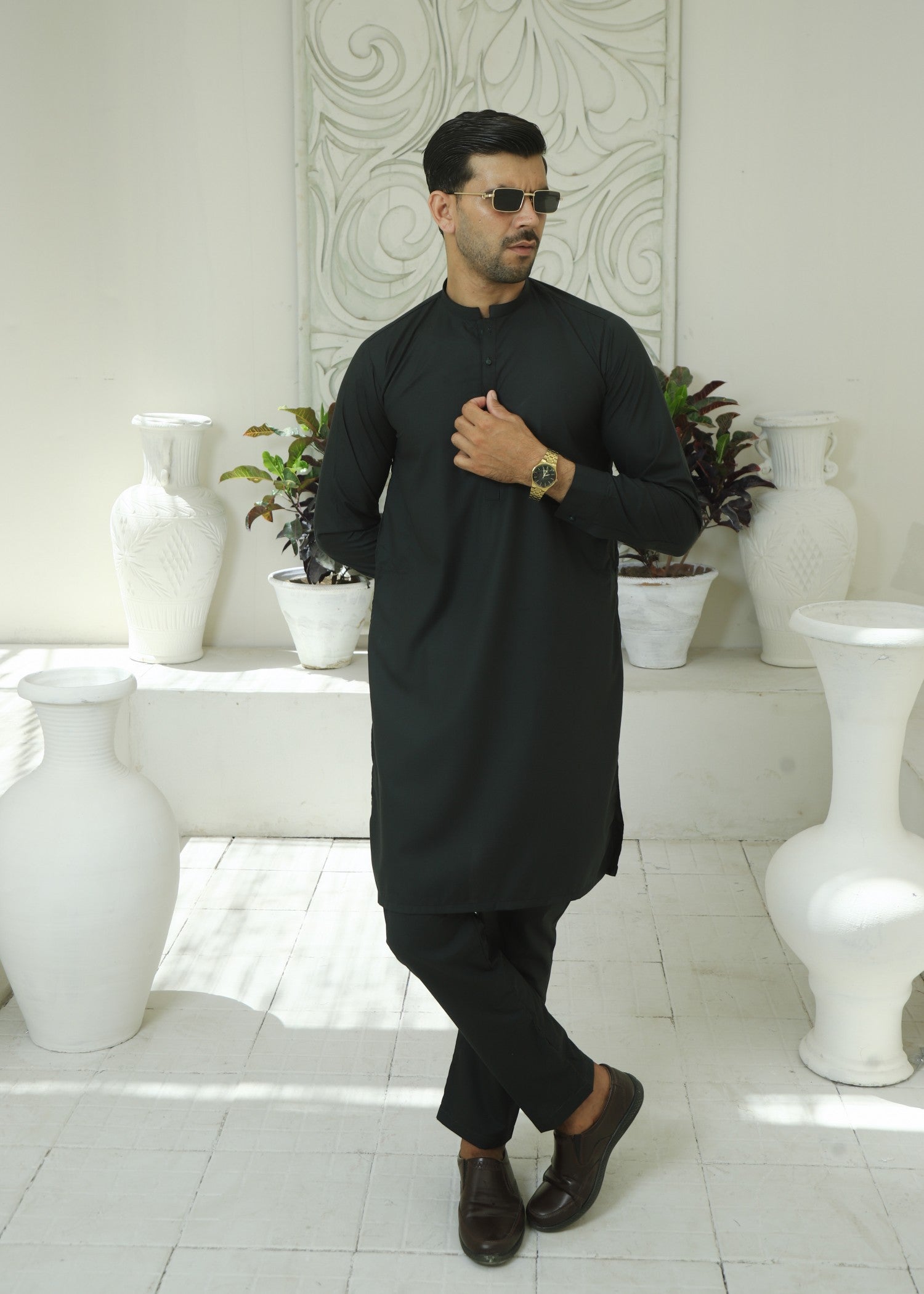 wash & wear Kurta Set in Hunter green