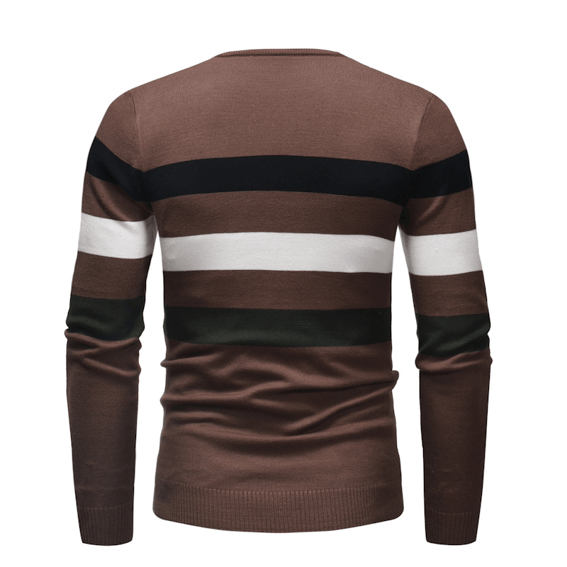 New round Neck Sweater Men'S Striped Color Blocking Slim Fit Sweater