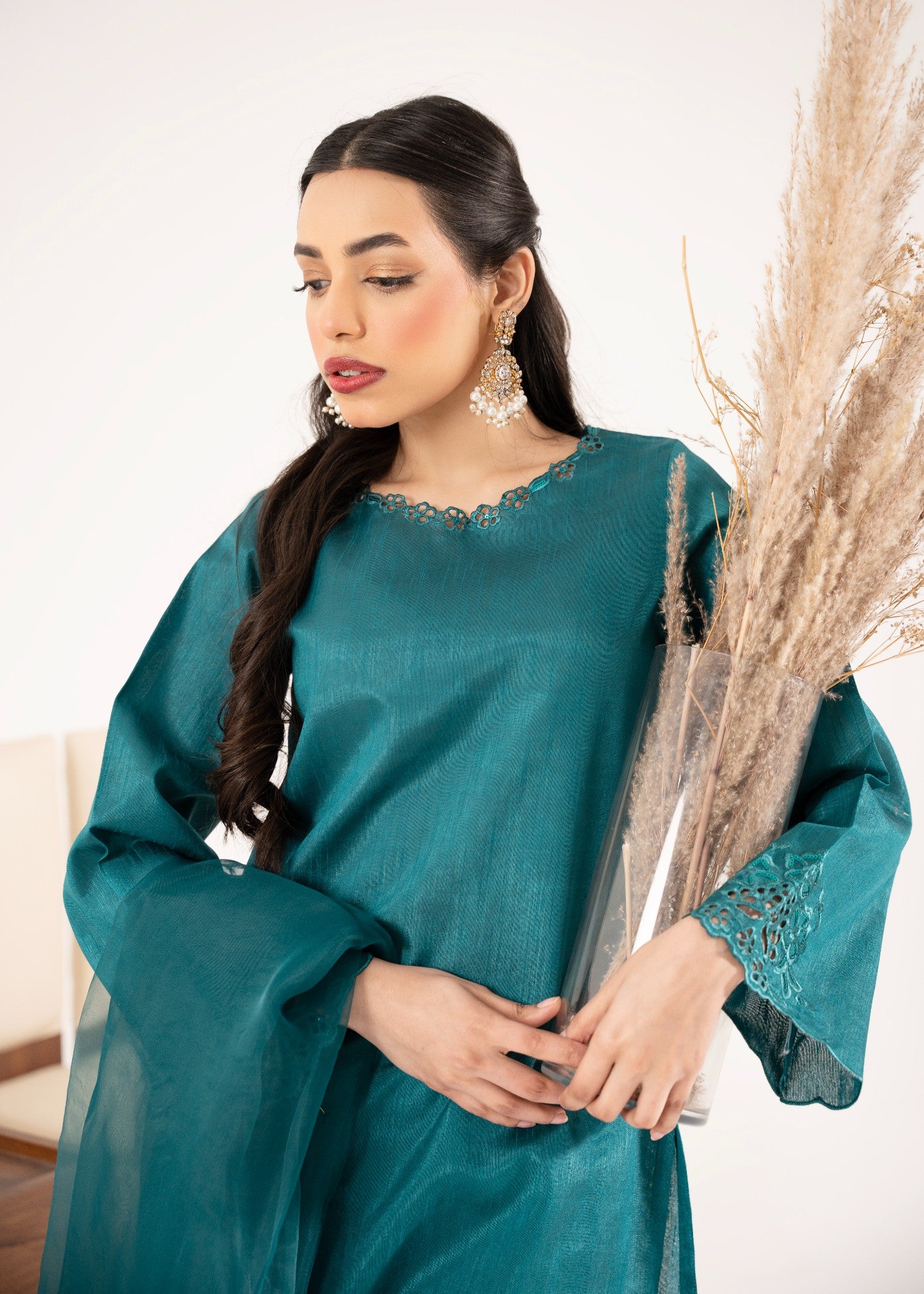 pk raw silk Kurta Set in Sea green
