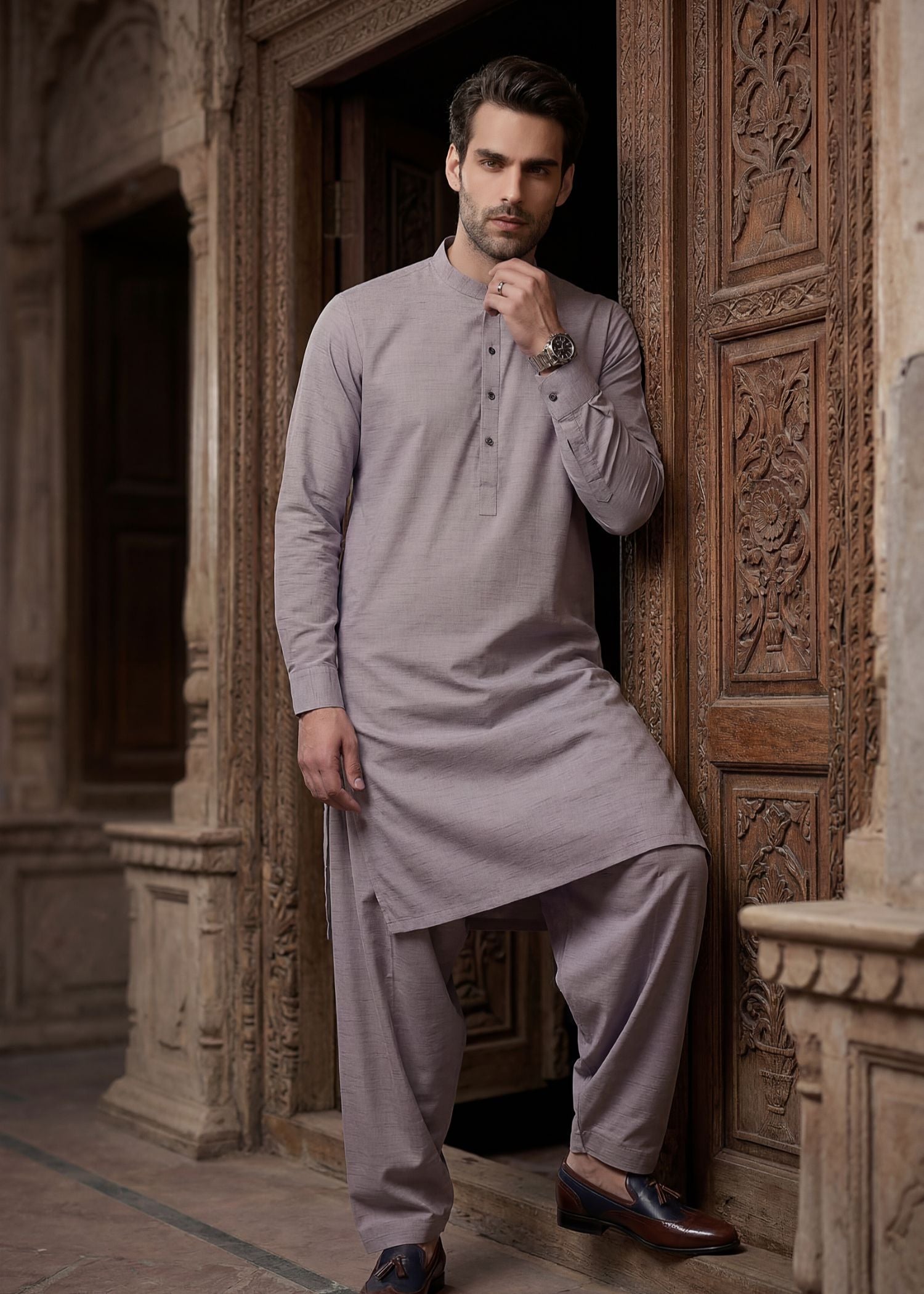 cotton Shalwar Kameez in Lavender grey