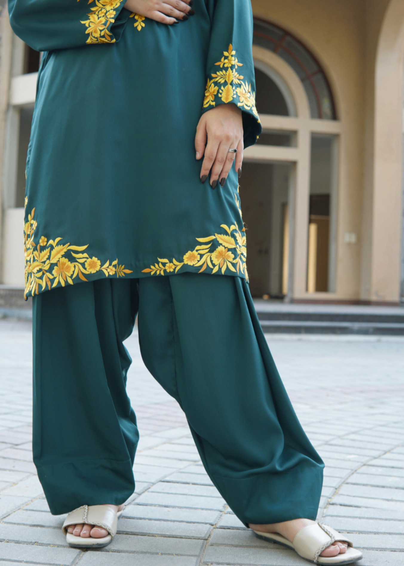 grip Kurta Set in Sea green