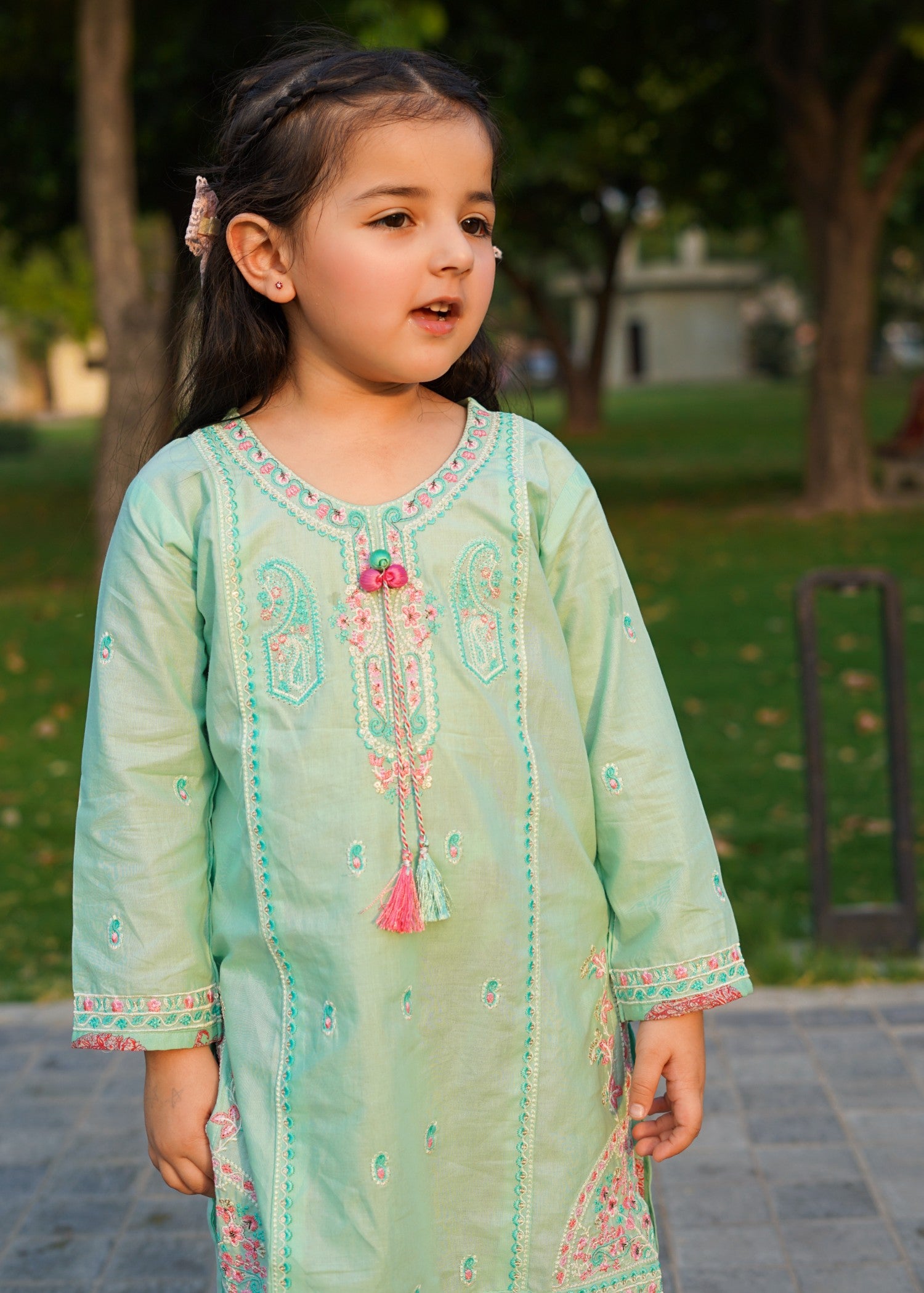 cotton Kurta Set in Pastel green
